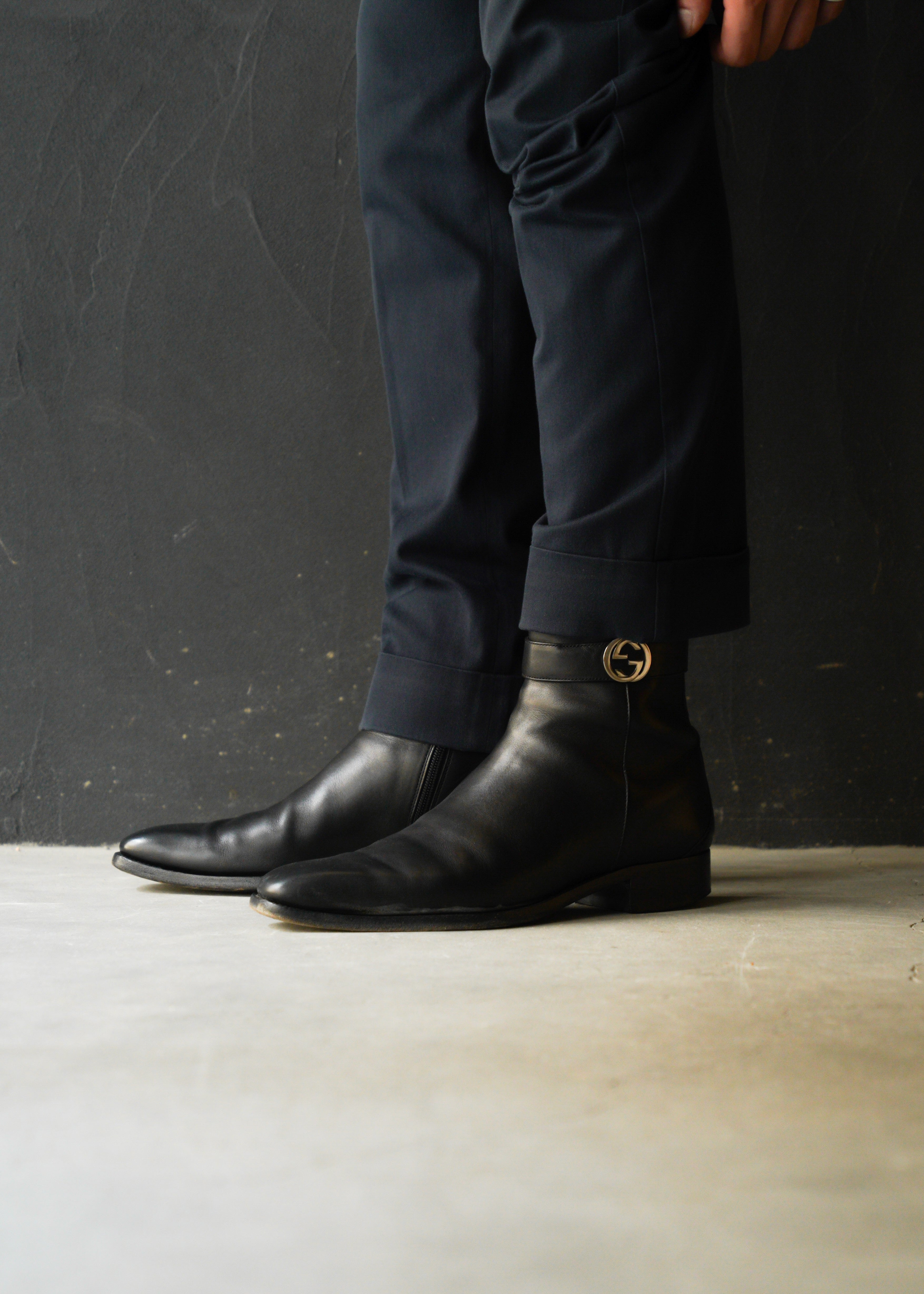 00's GUCCI Interlocking G Chisel-toe side zip boots