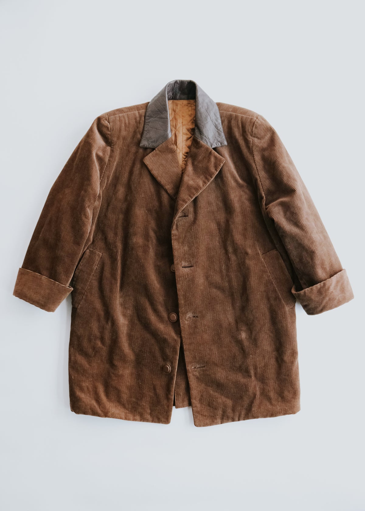 I.S. ISSEY MIYAKE SPORT 1988 leather-collar corduroy long jacket