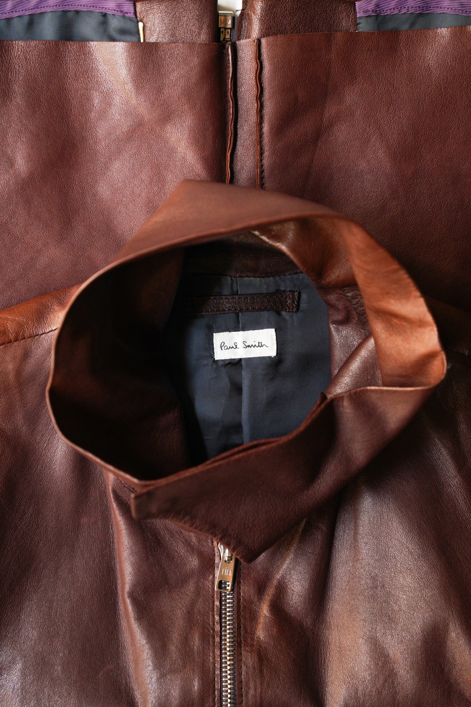 Paul Smith Asymmetrical Collar Leather Jacket in Burgundy