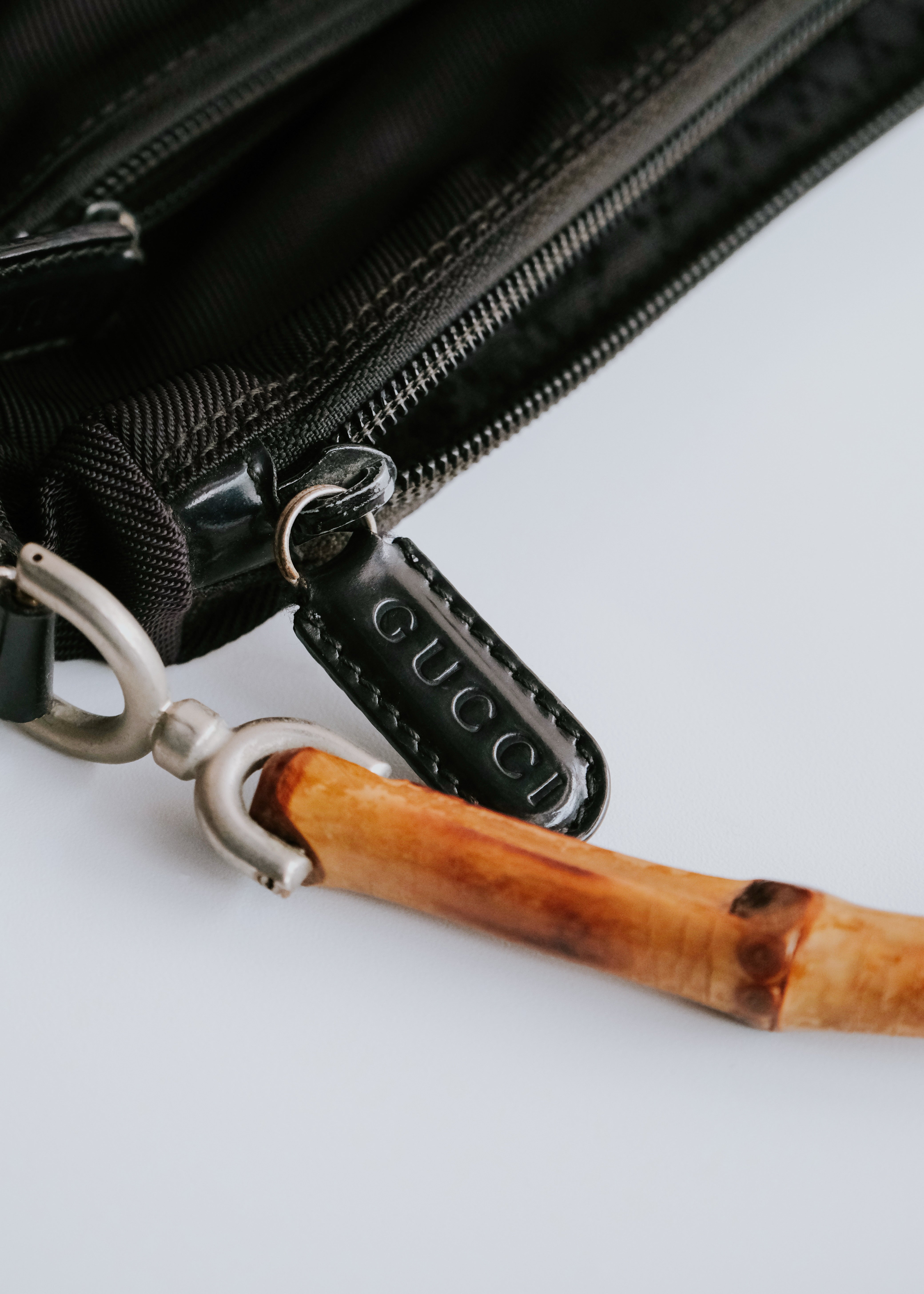 90-00's GUCCI double pocket hand bag with bamboo handle