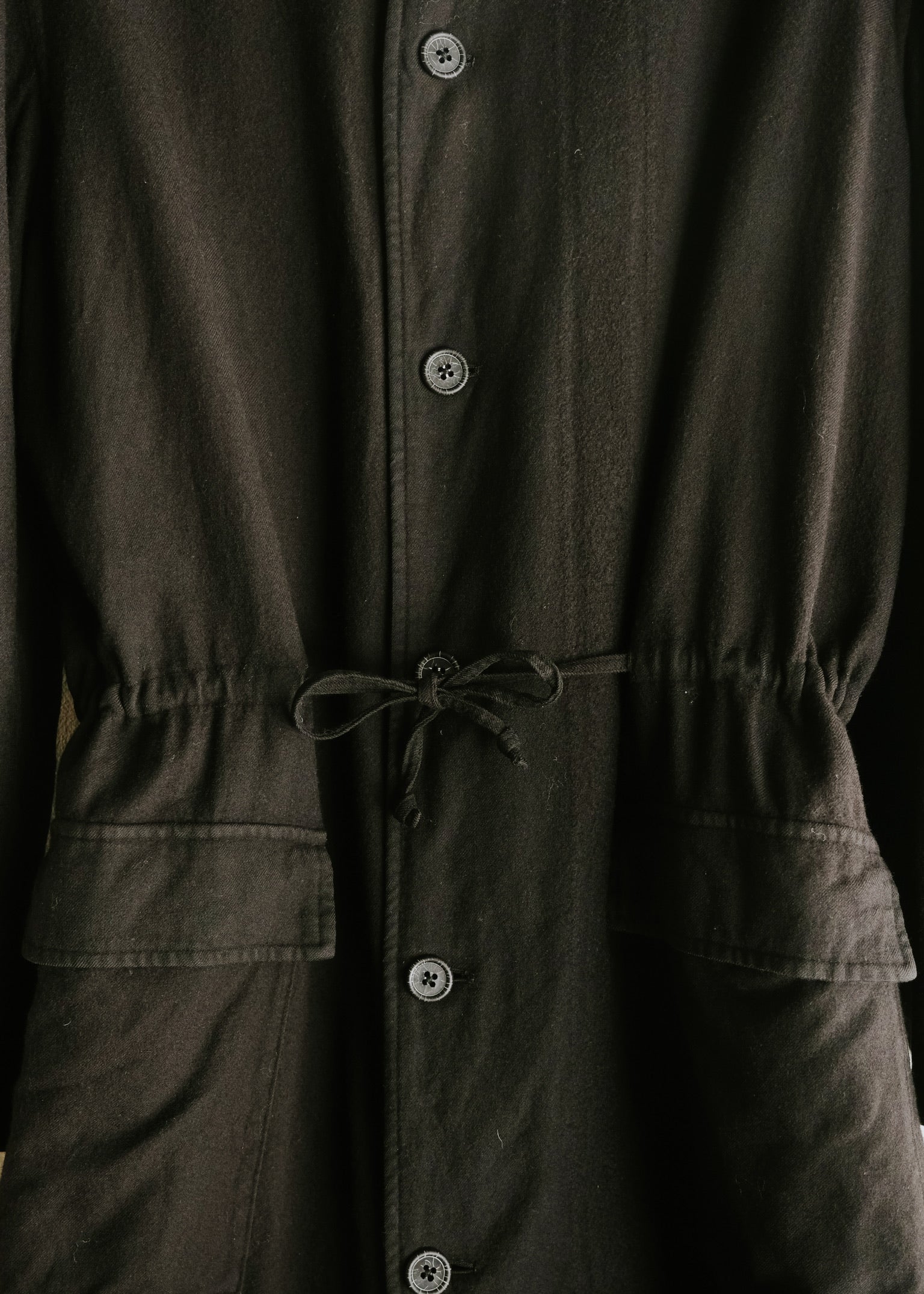 00's Y’s for men washed wool drawstring long balmacaan coat