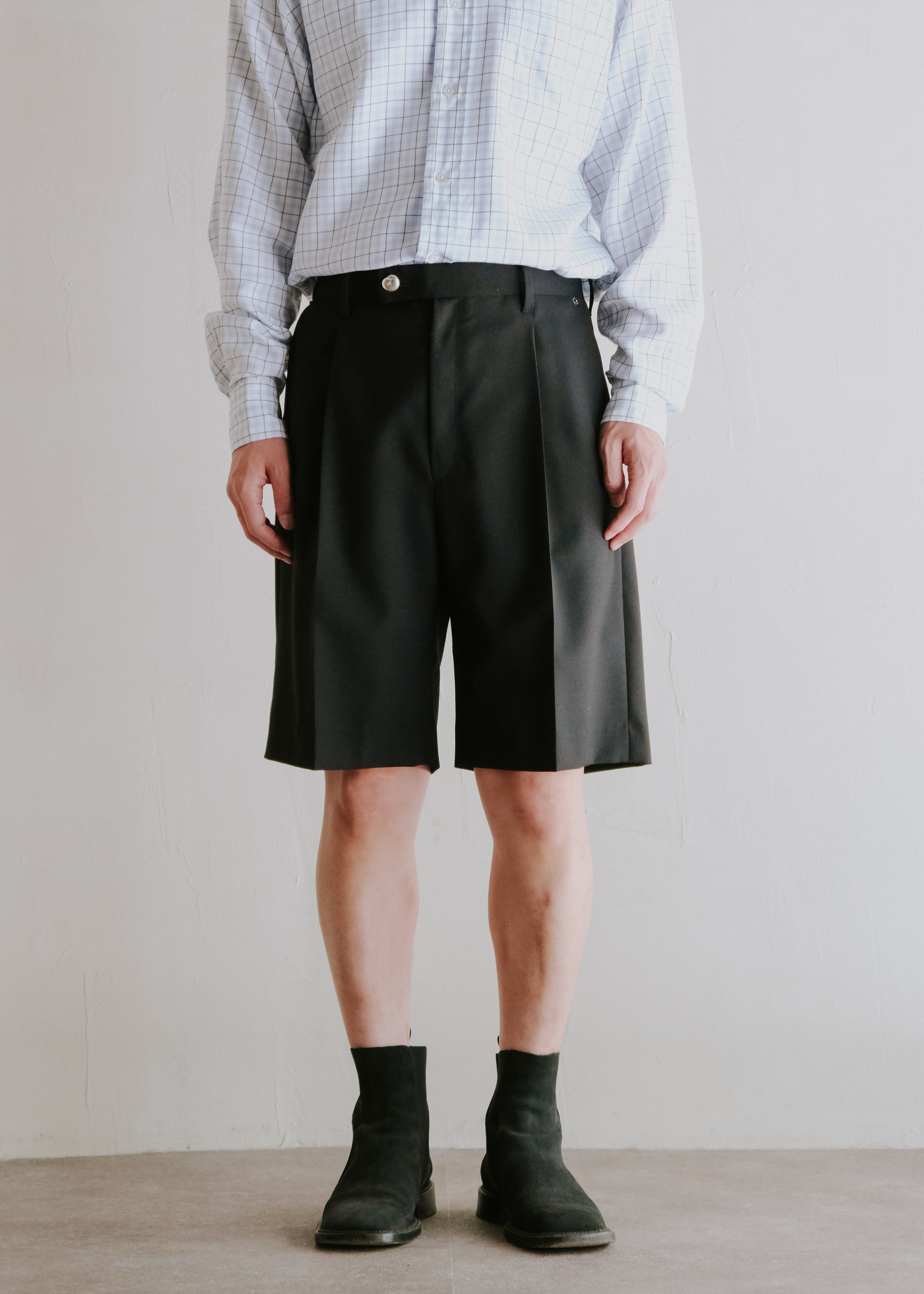 SASAKI SATORU 26SS single tuck straight shorts / Black