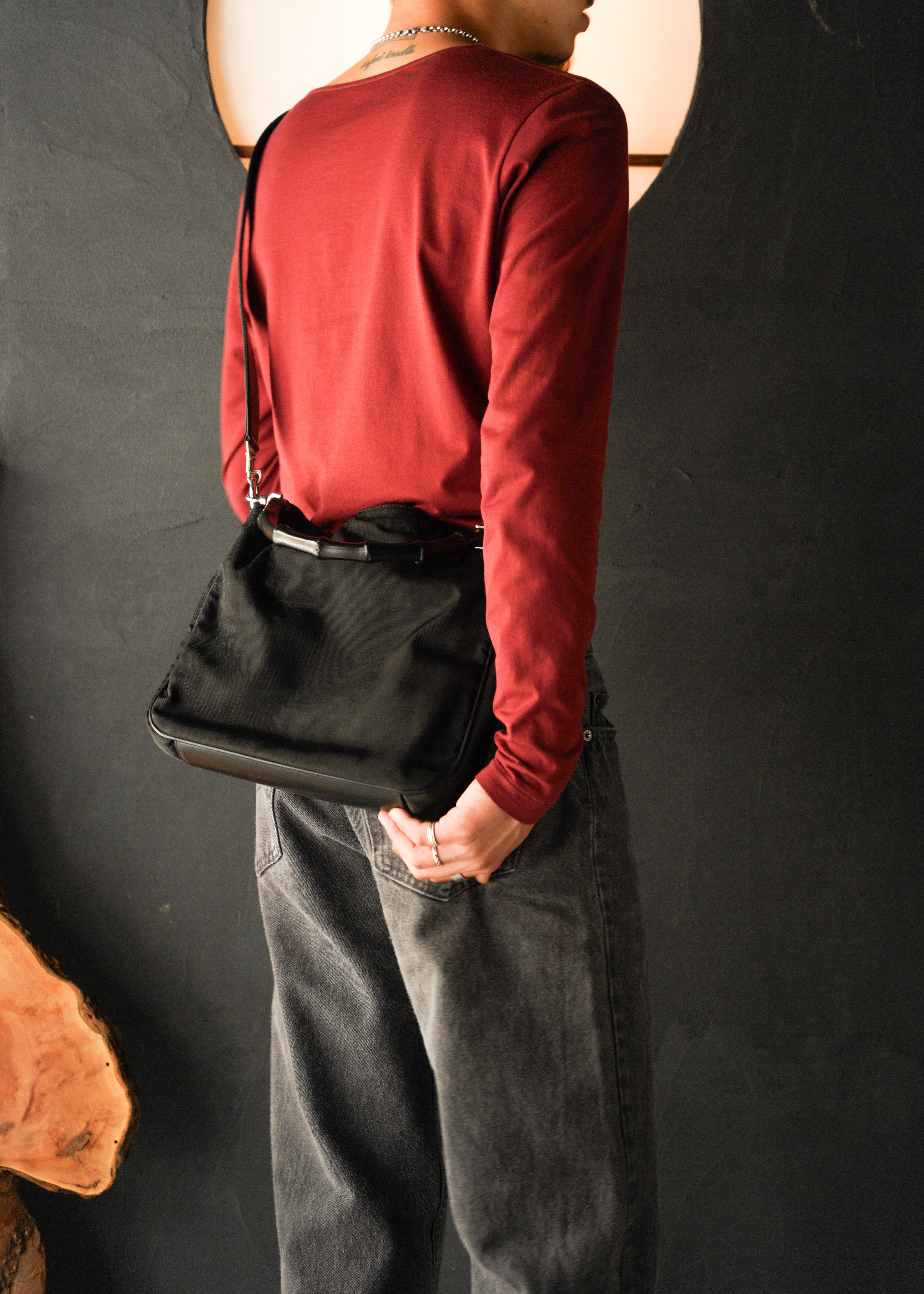 90-00’s GUCCI bamboo handle nylon 2 way shoulder bag