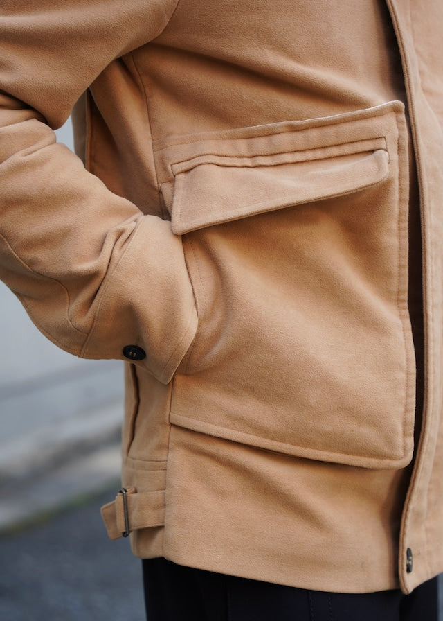 00's A.P.C. detachable boa stand collar moleskin blouson