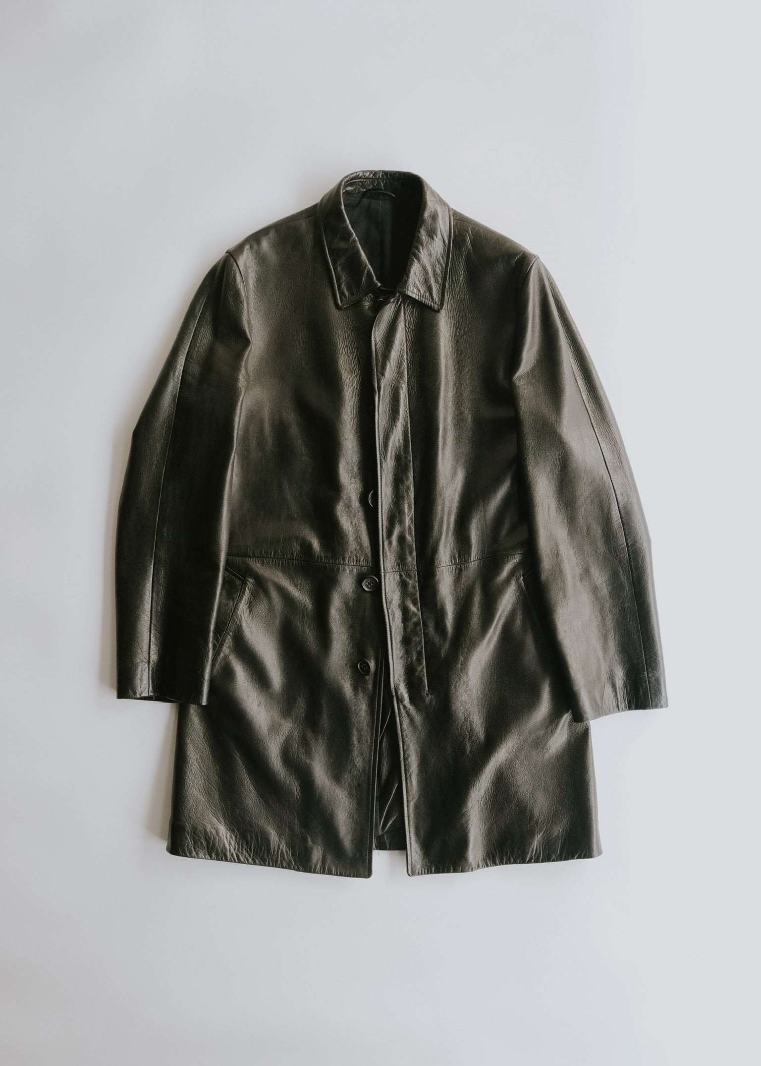 00's JIL SANDER fly front leather mid length coat