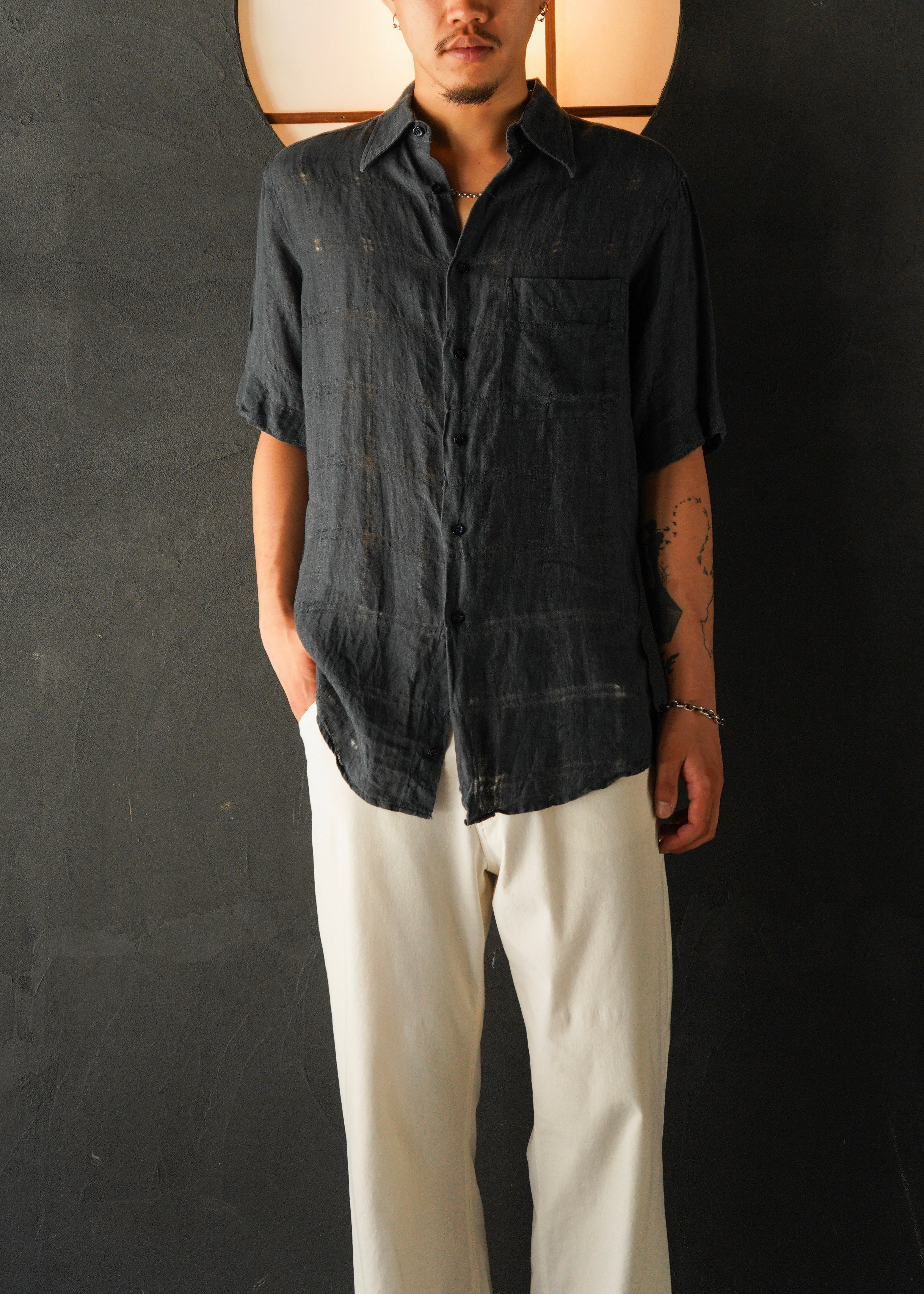 Ermenegildo Zegna regular collar half sleeve linen shirt