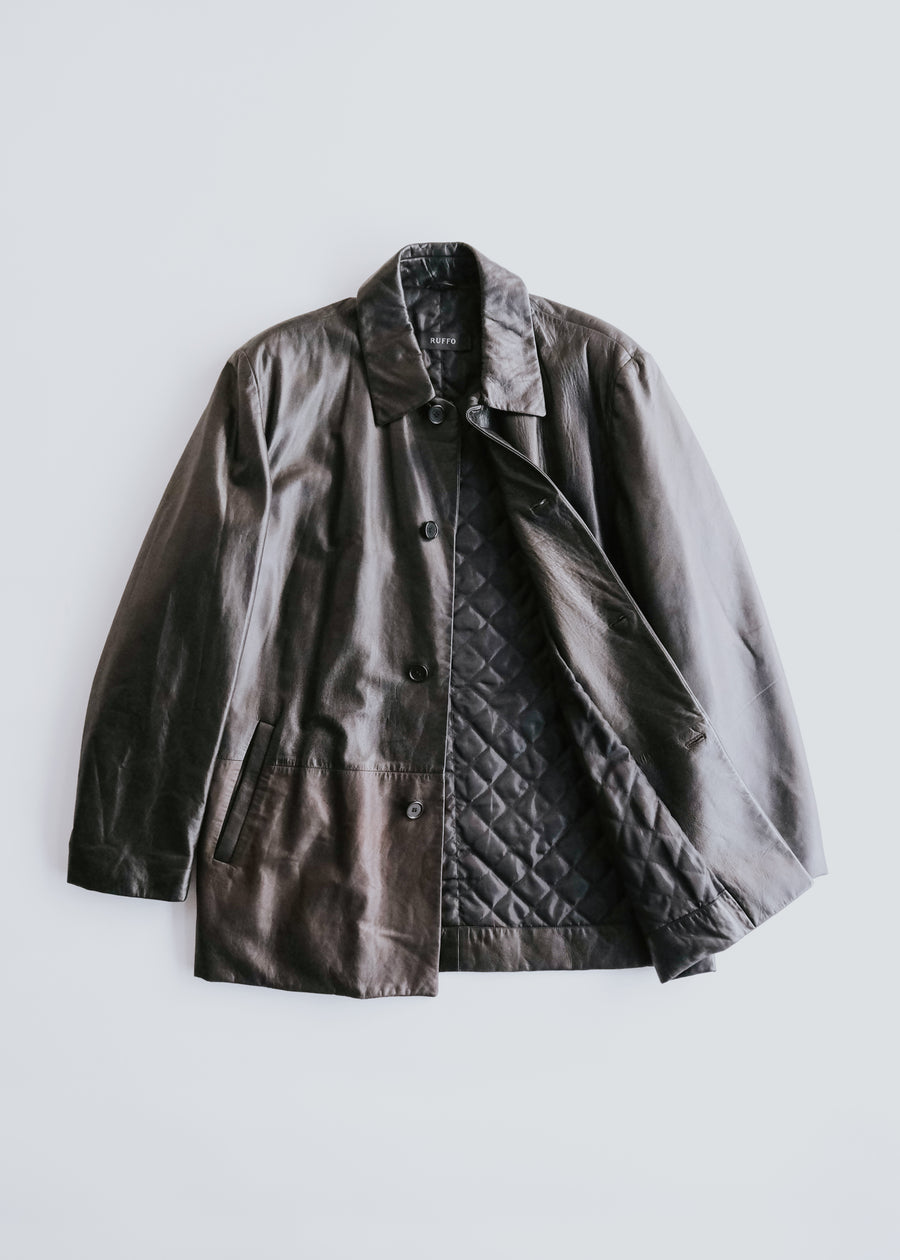 90-00's RUFFO single breasted leather caban coat