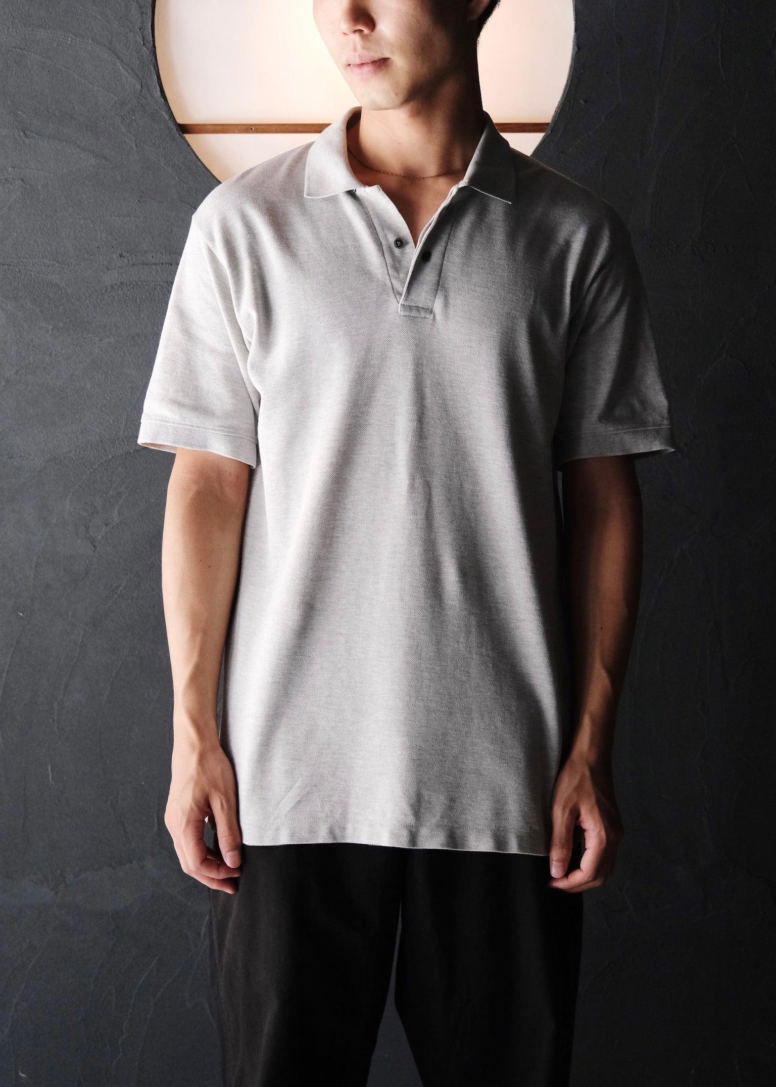 80's iM by MIYAKE DESIGN STUDIO painted fly front polo shirt