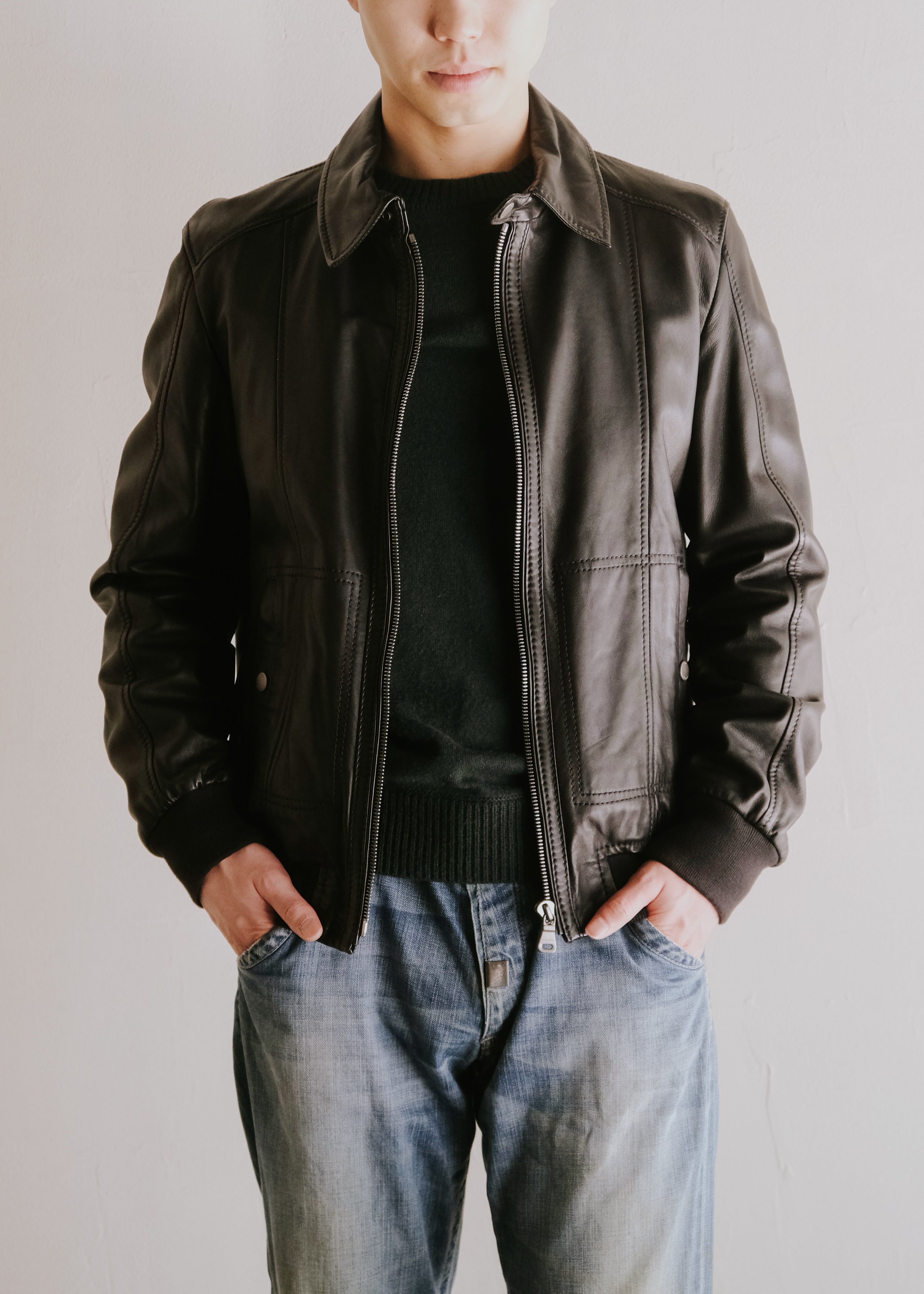 10's BOSS HUGO BOSS lamb leather zip up jacket