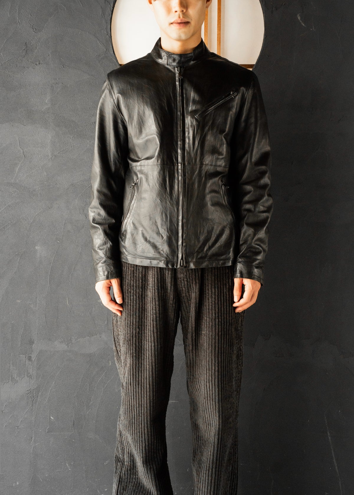 00's- BANANA REPUBLIC double zip single leather jacket