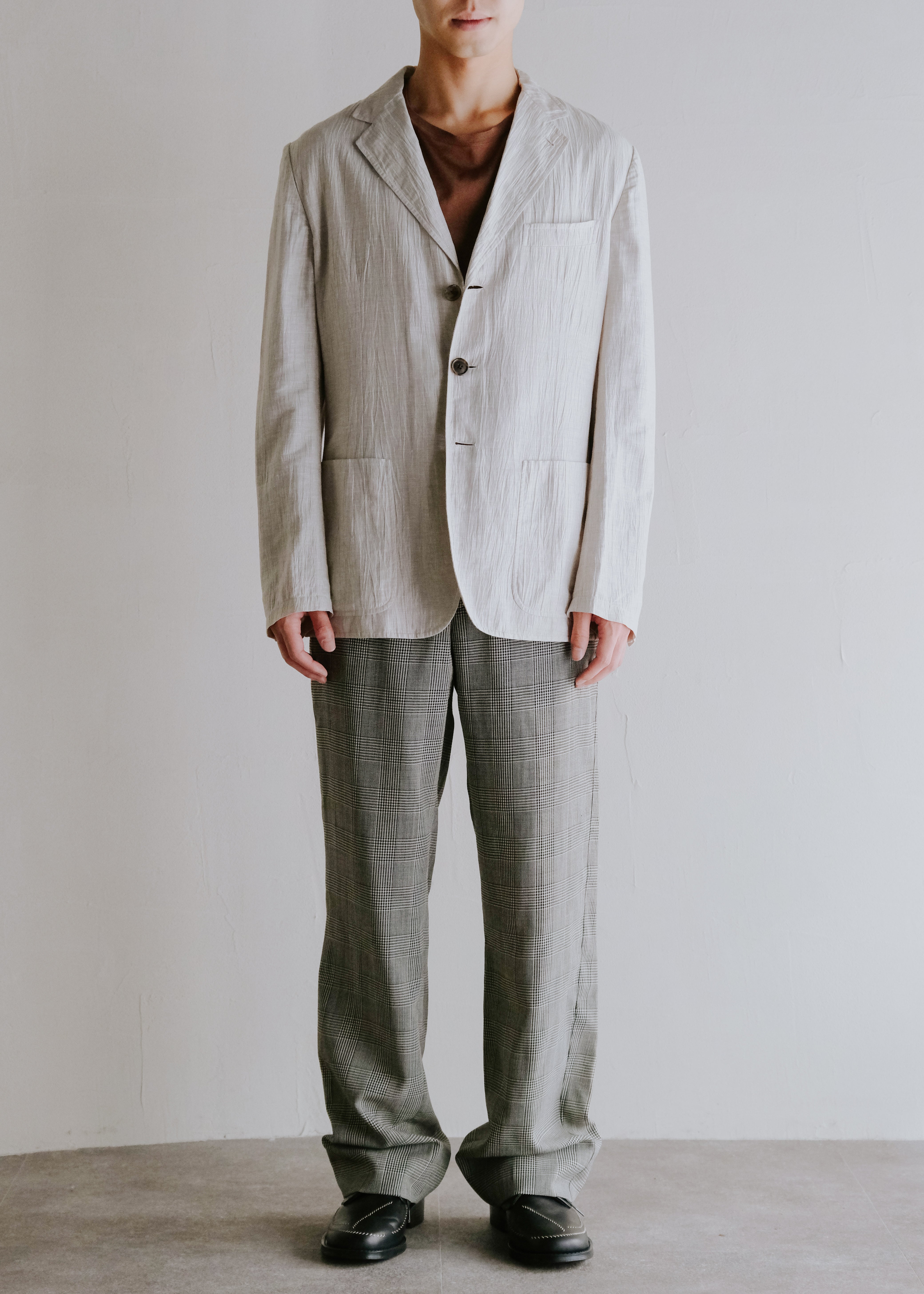 90's GIANNI VARSACE glen check wide straight slacks