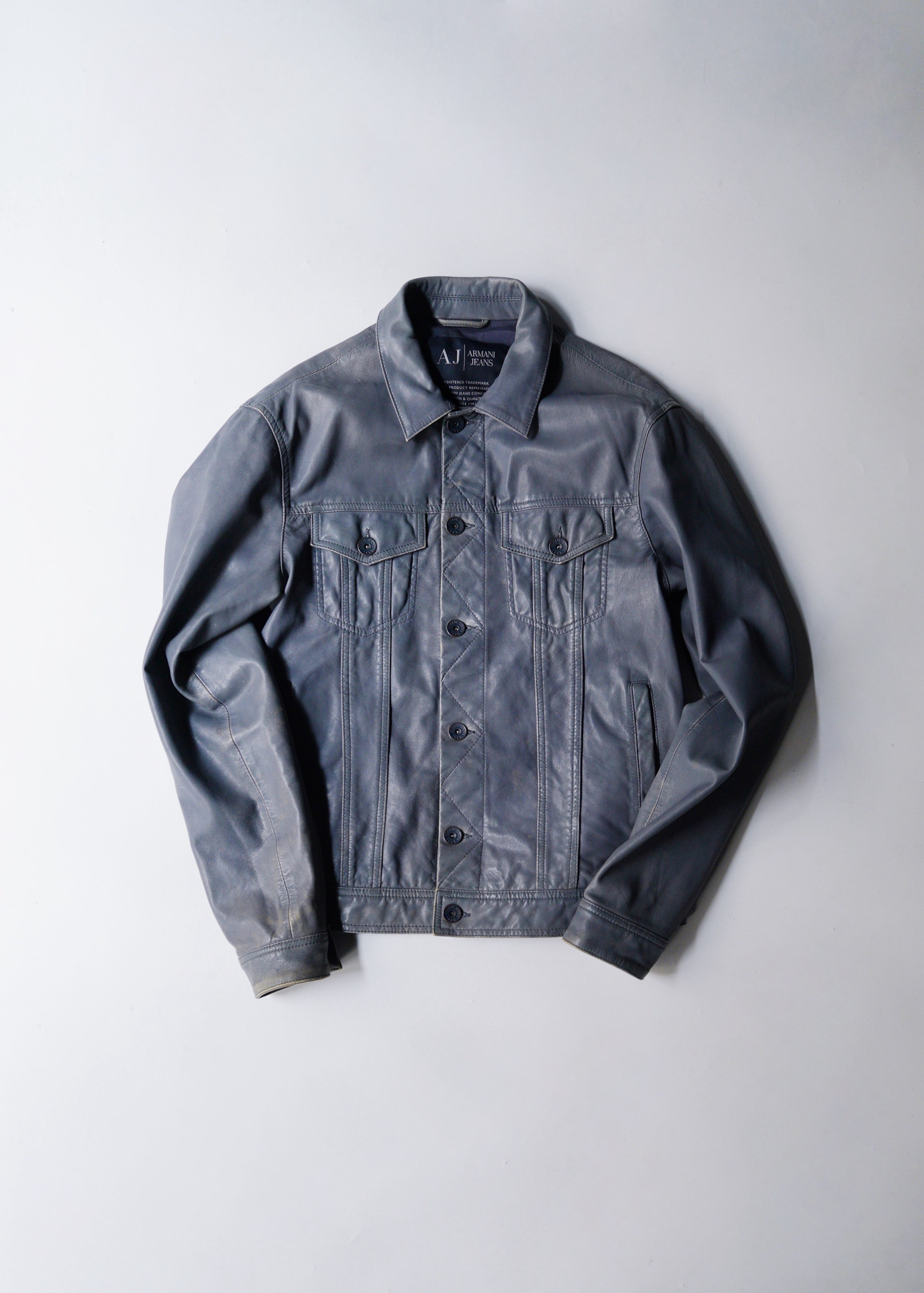 00's ARMANI JEANS sheepskin leather trucker jacket