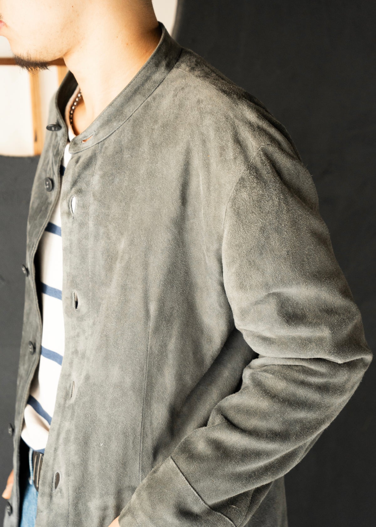 1998SS EMPORIO ARMANI band collar suede leather jacket