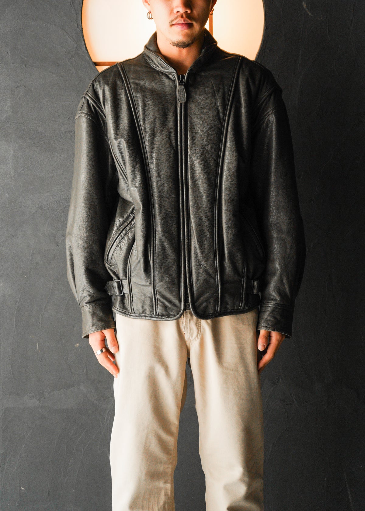 ISSEY MIYAKE 82AWzip up cow leather jacket