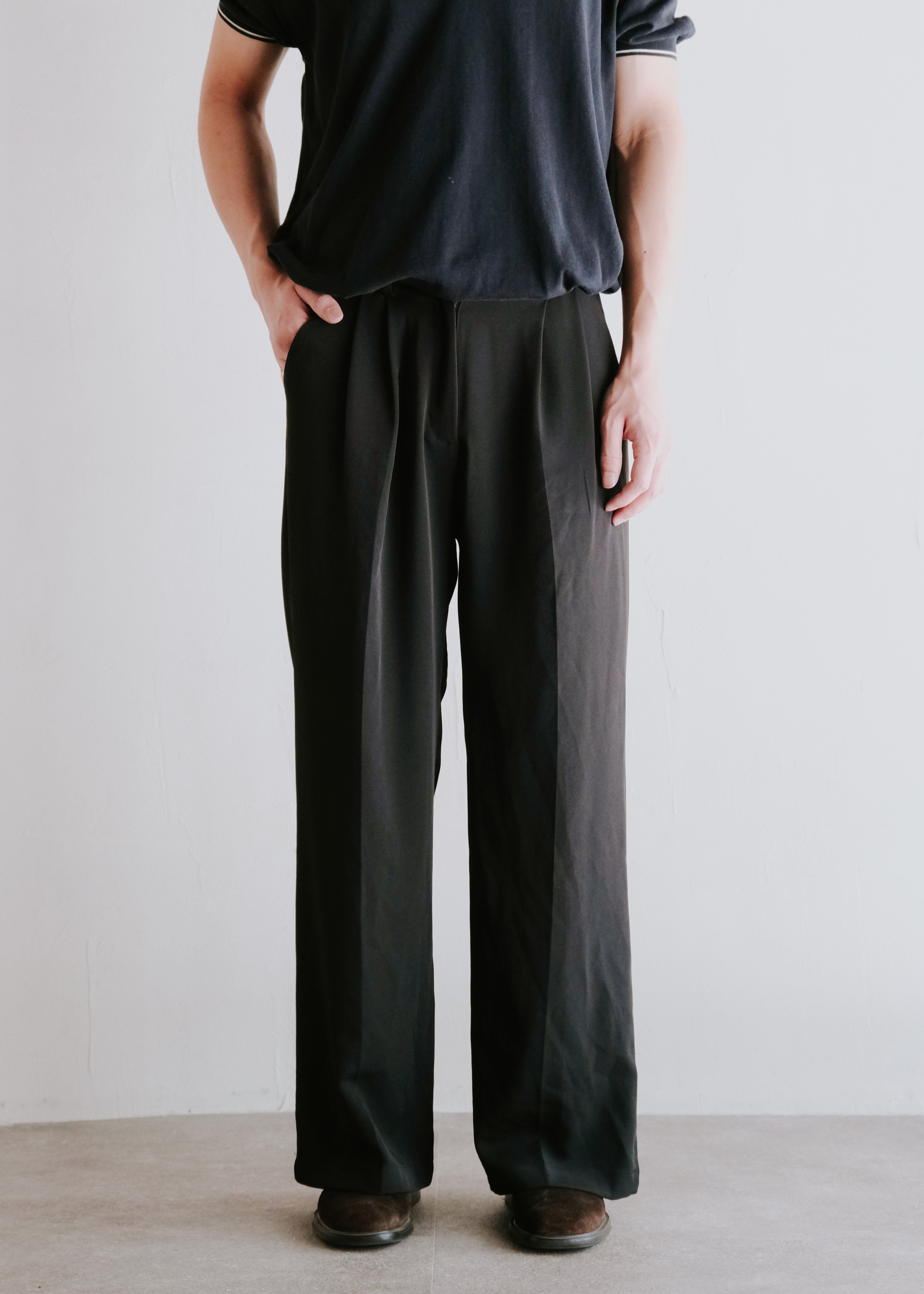 two tucked center crease wide straight slacks