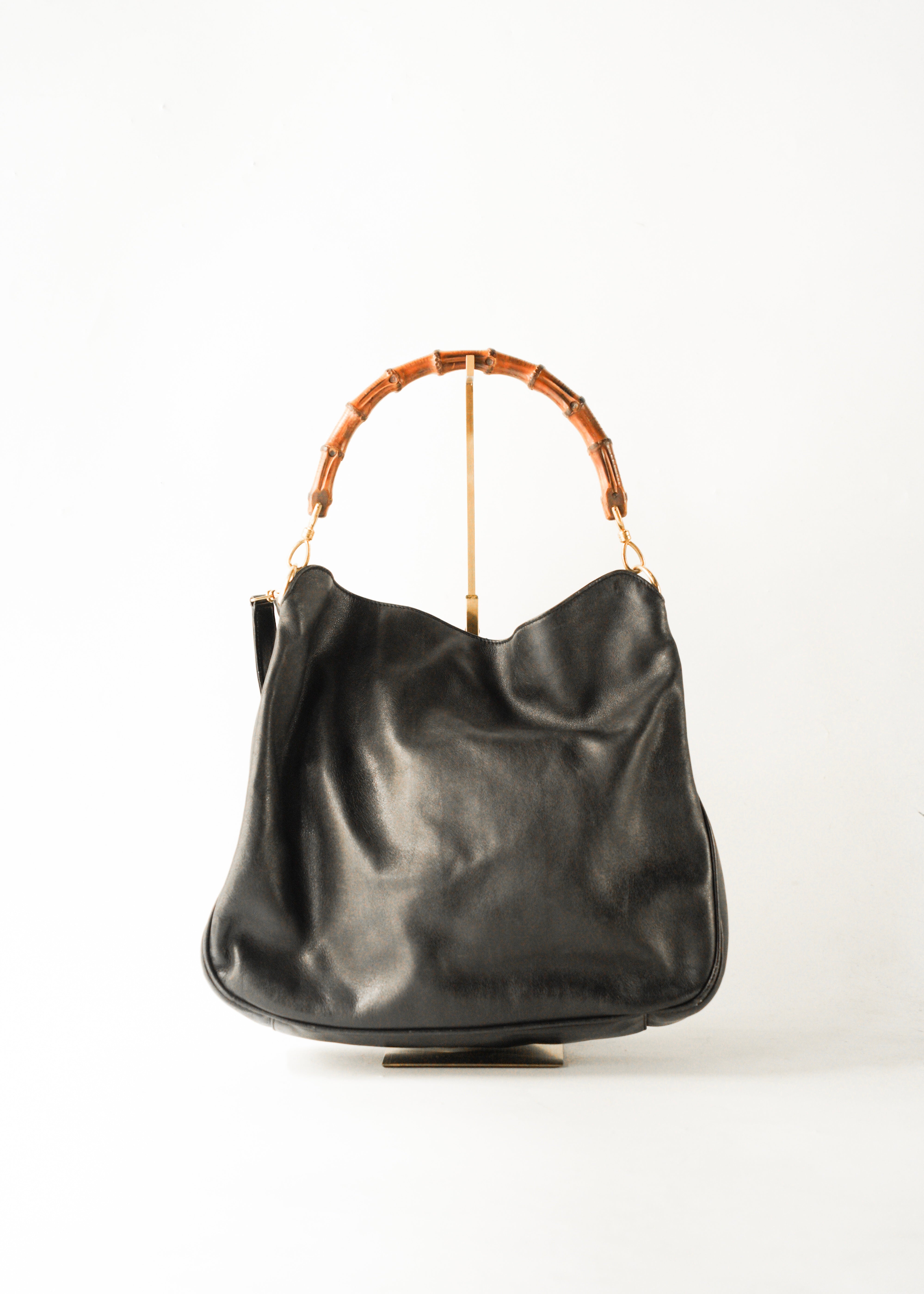90-00’s GUCCI bamboo handle 2 way leather shoulder bag