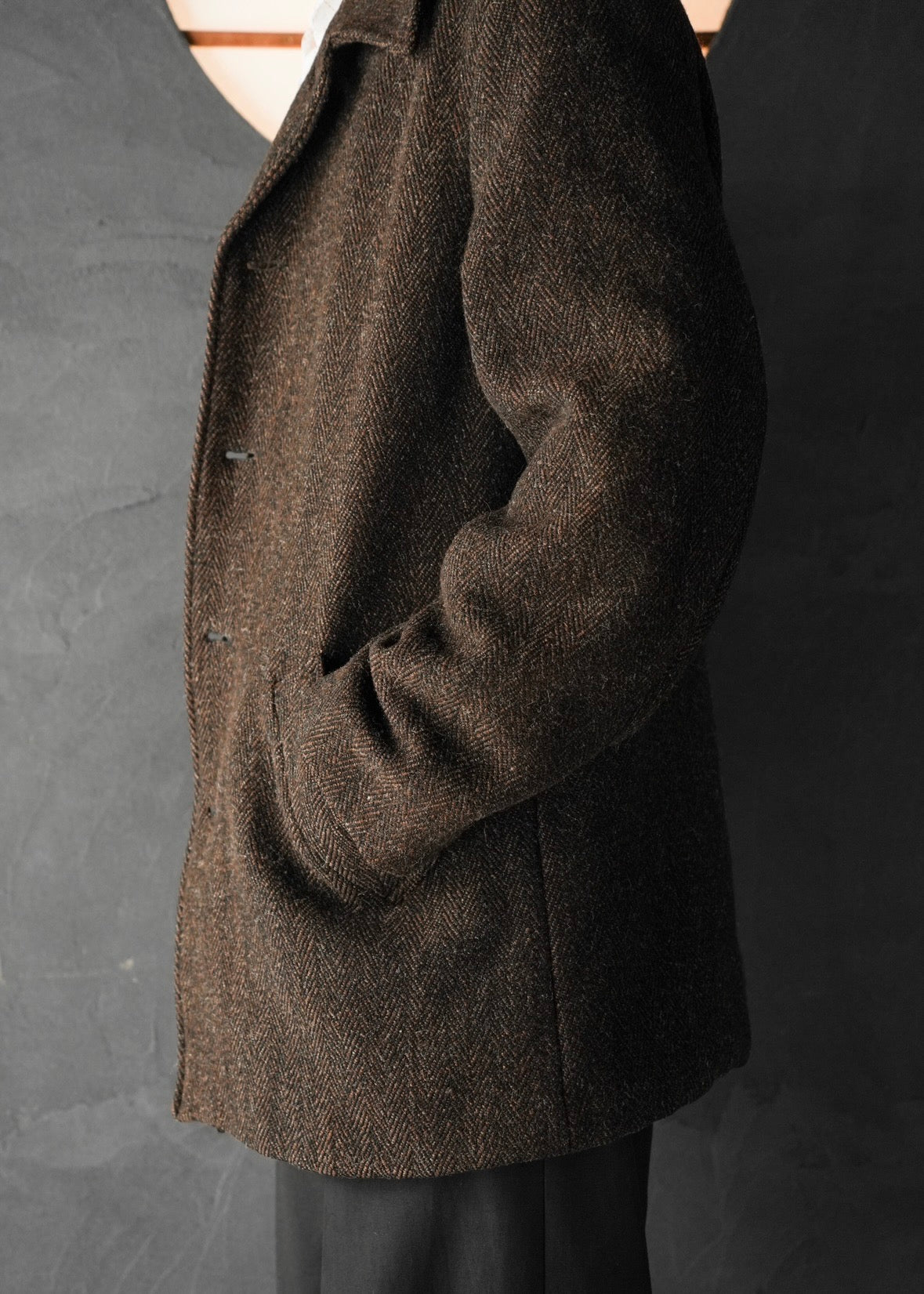 90’s agnes b. homme herringbone wool half coat