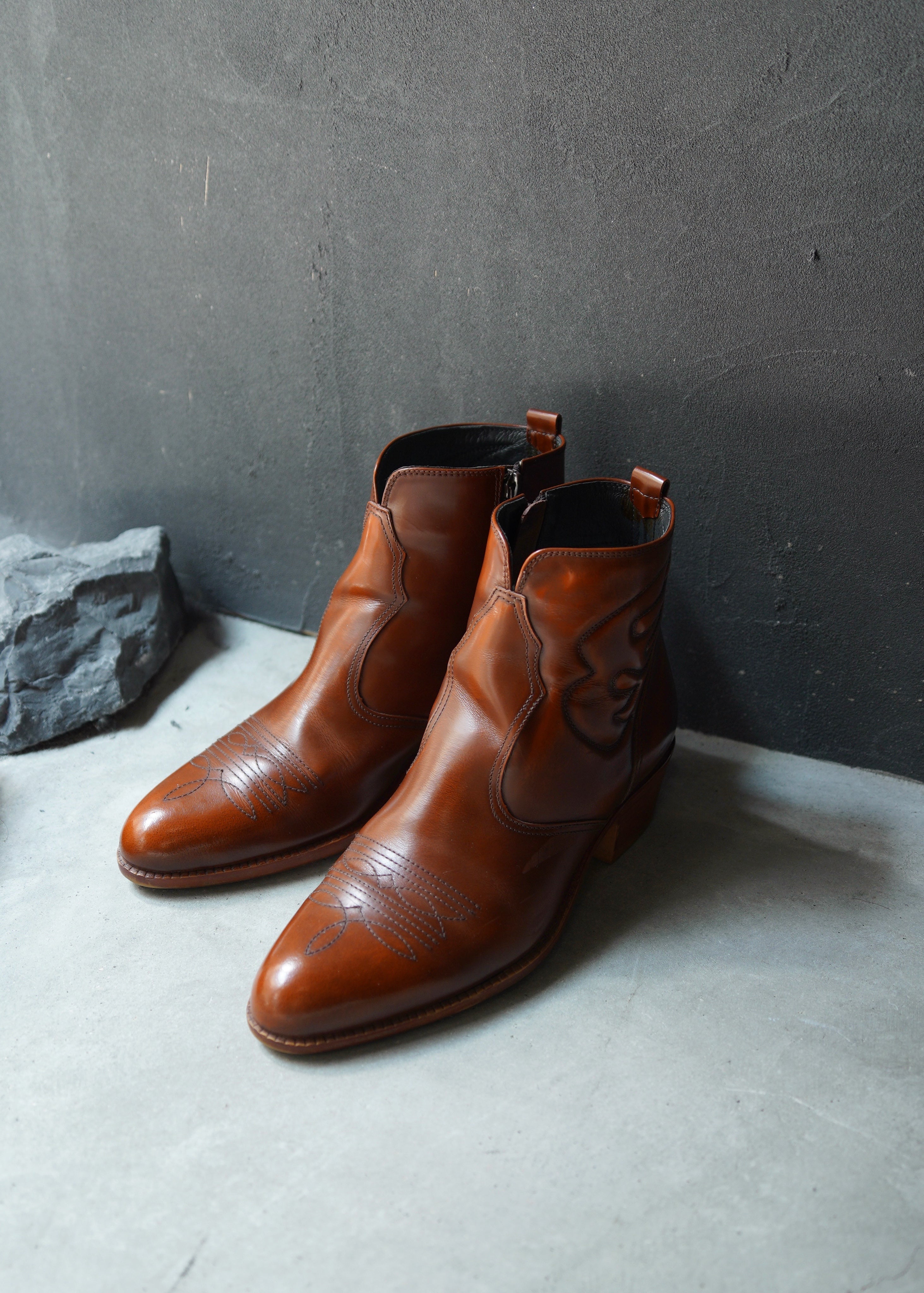 Brown Leather Western Ankle Boots