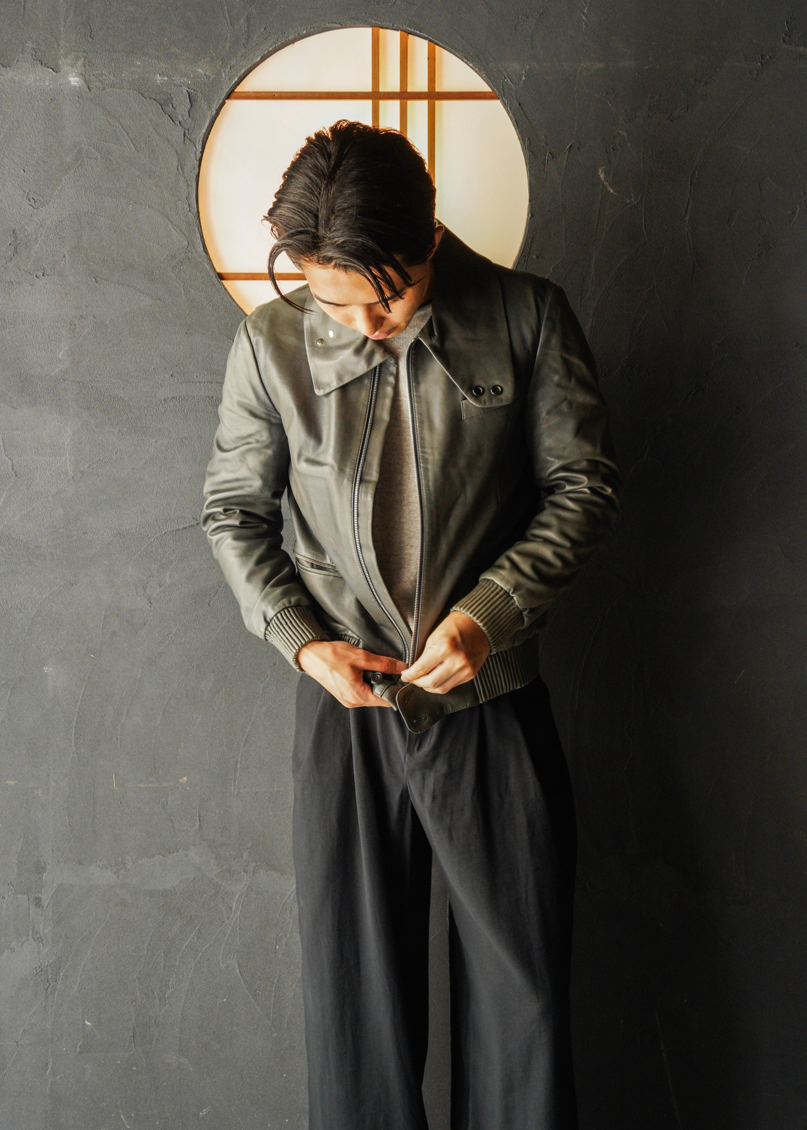 Paul Smith ポールスミス 2010AW スタンドカラー ジップアップ ラムレザー ジャケット メンズ