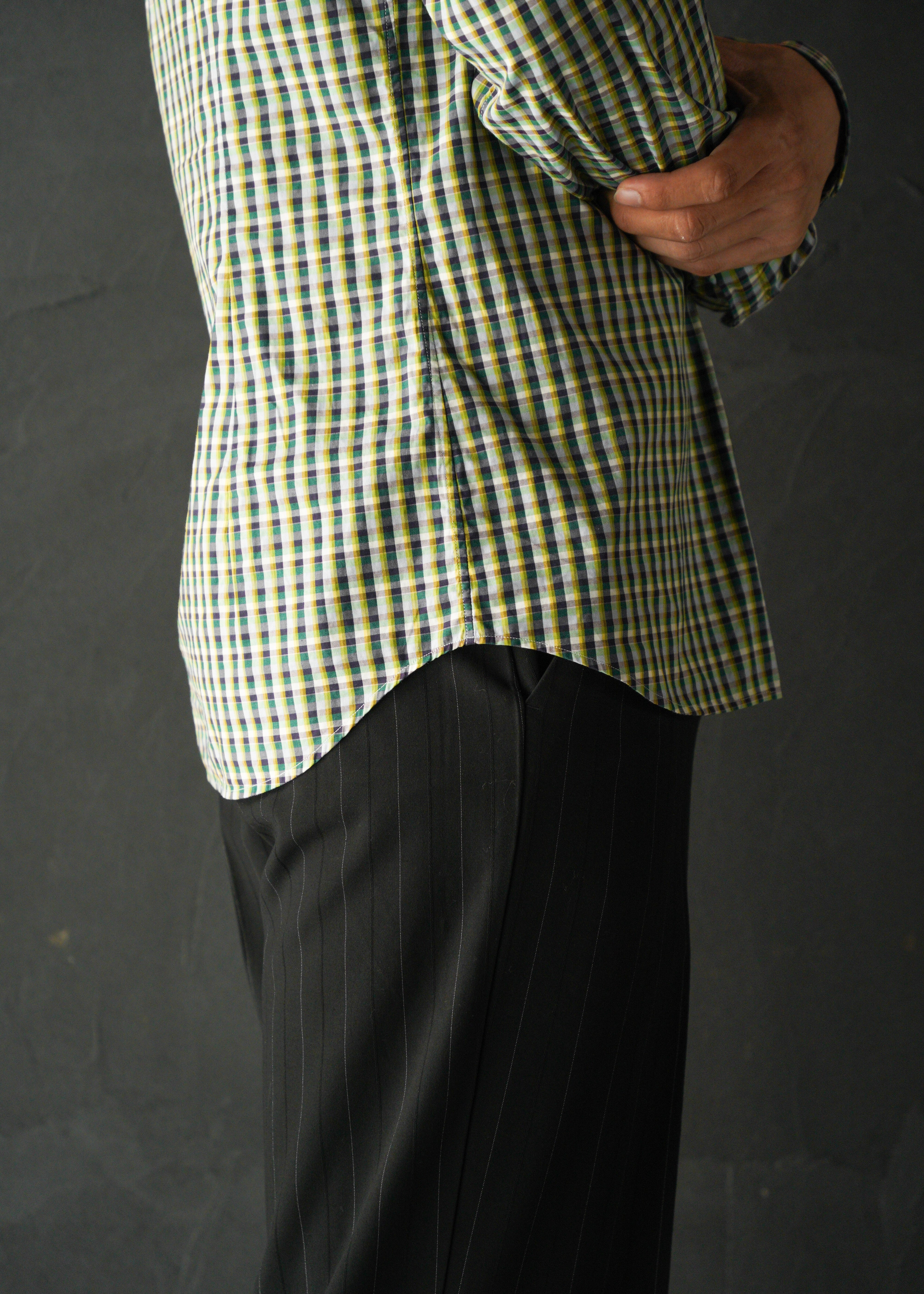 PRADA multi color check regular collar cotton shirt