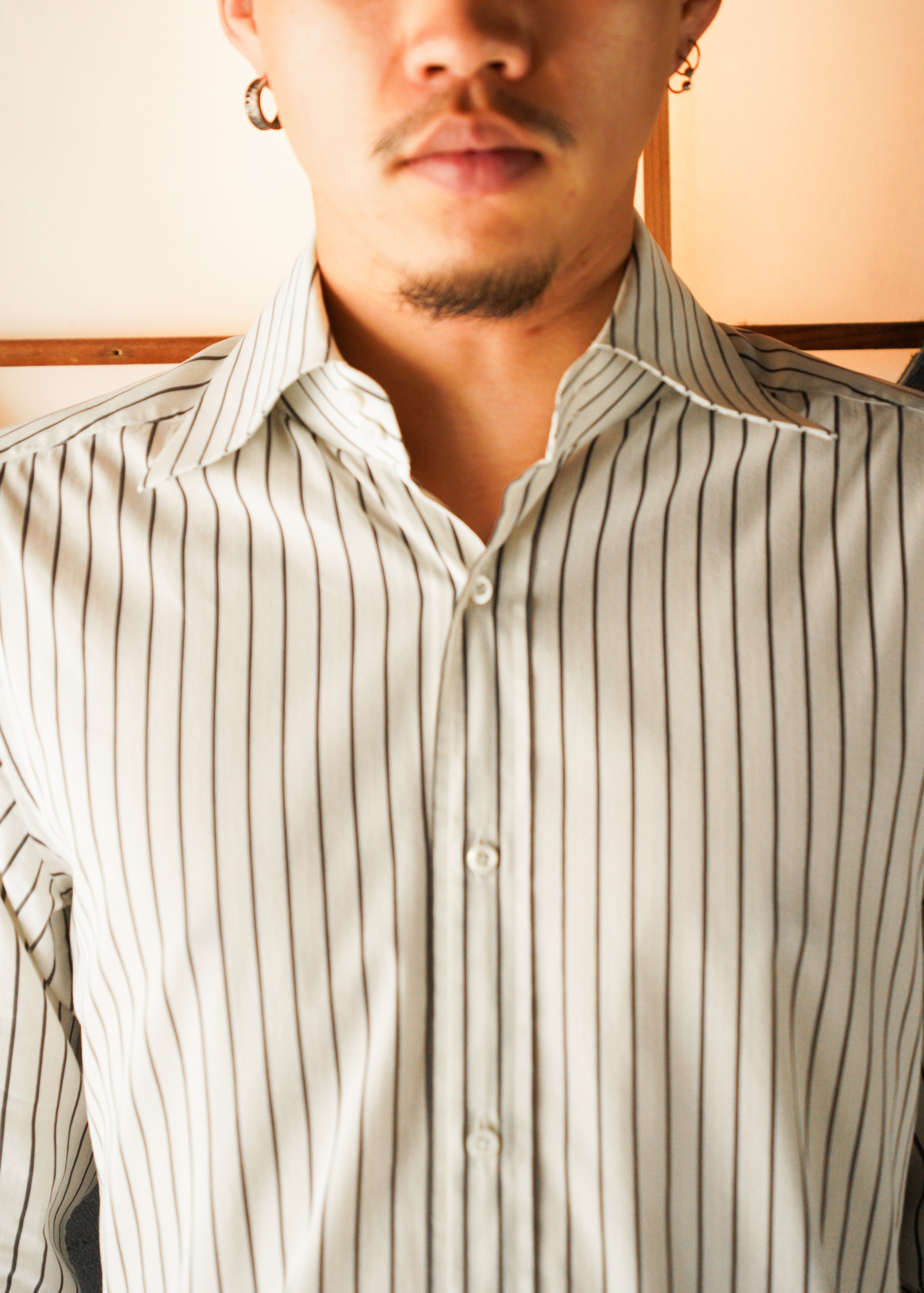 00’s GUCCI wide collar stripe cotton shirt