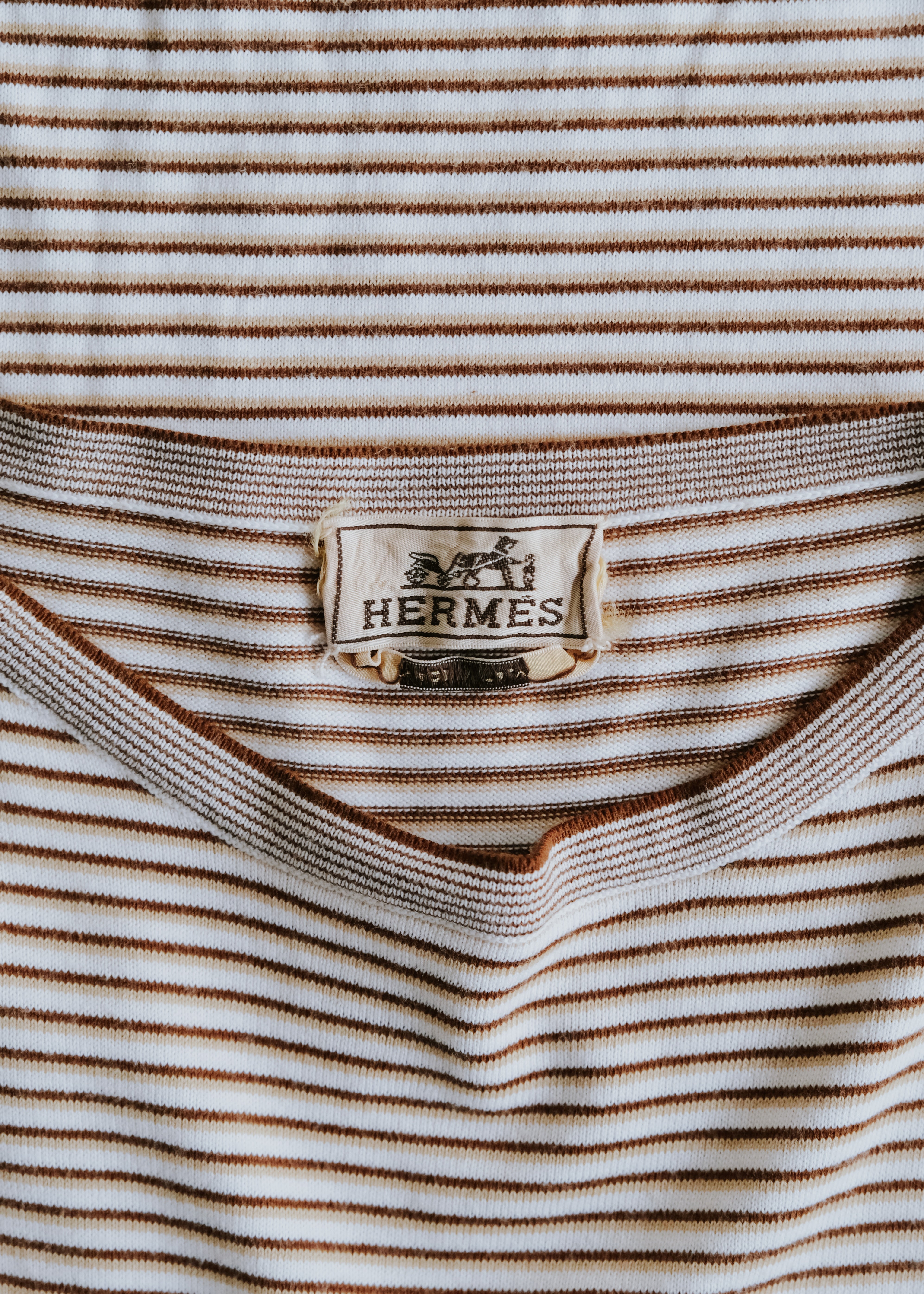 00's HERMÈS boat neck stripe knit T shirt