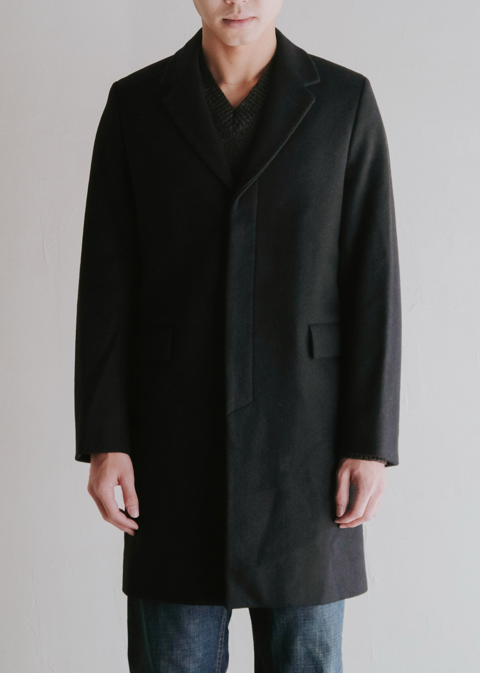 90's A.P.C. fly front wool chesterfield coat