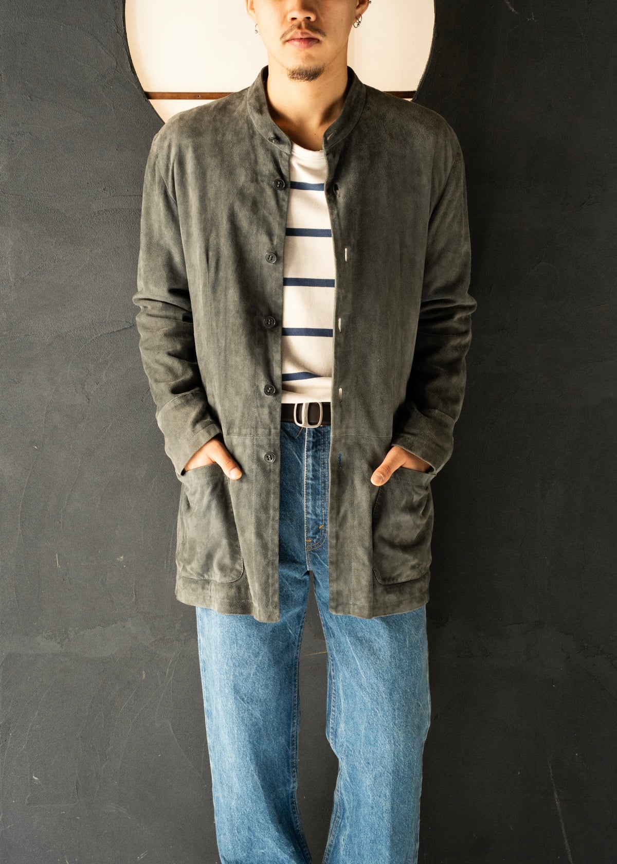 1998SS EMPORIO ARMANI band collar suede leather jacket