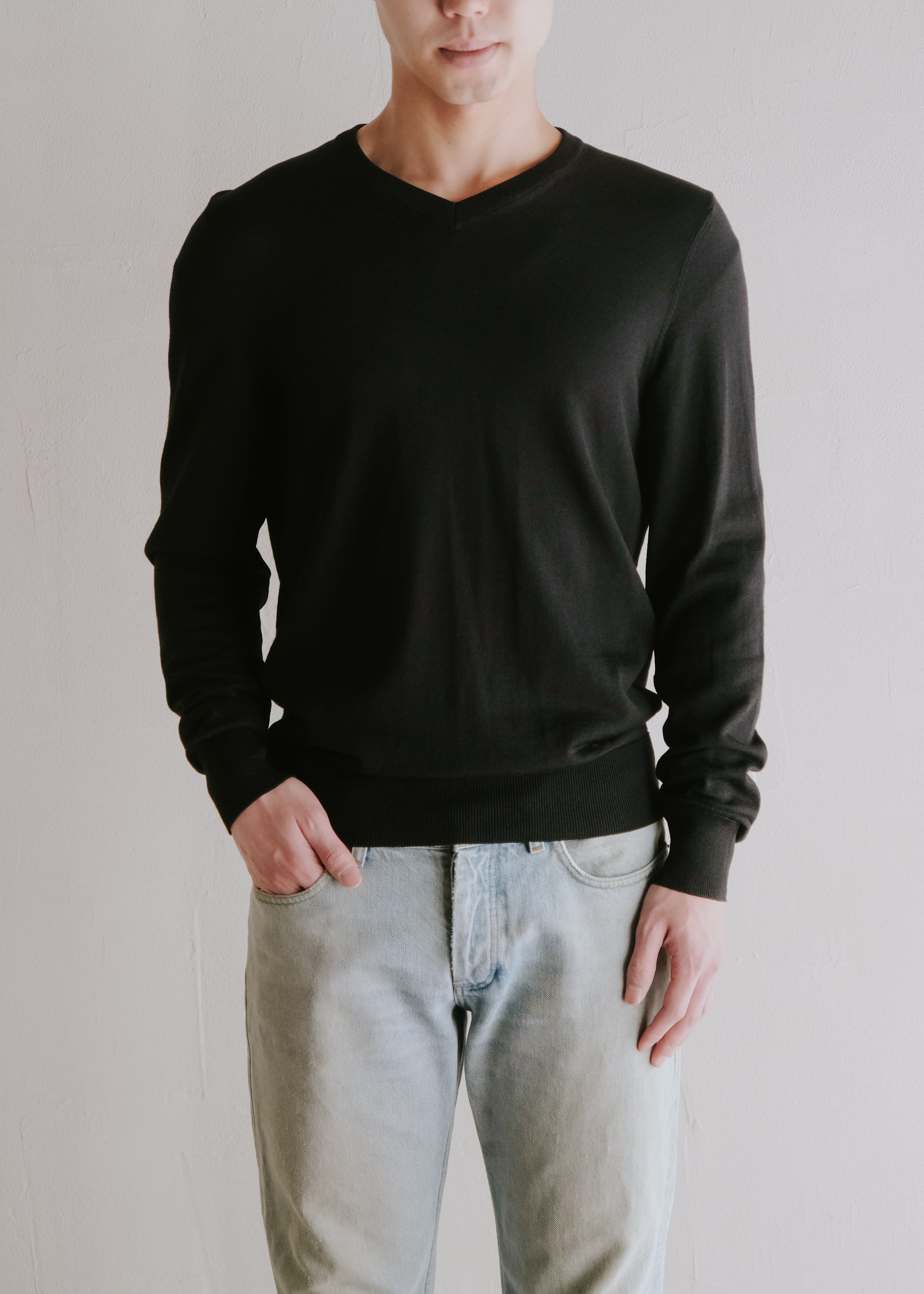 EMPORIO ARMANI エンポリオアルマーニ 00-10年代 Vネック コットン ウール混 ニット セーター 古着 アーカイブ ヴィンテージ メンズ