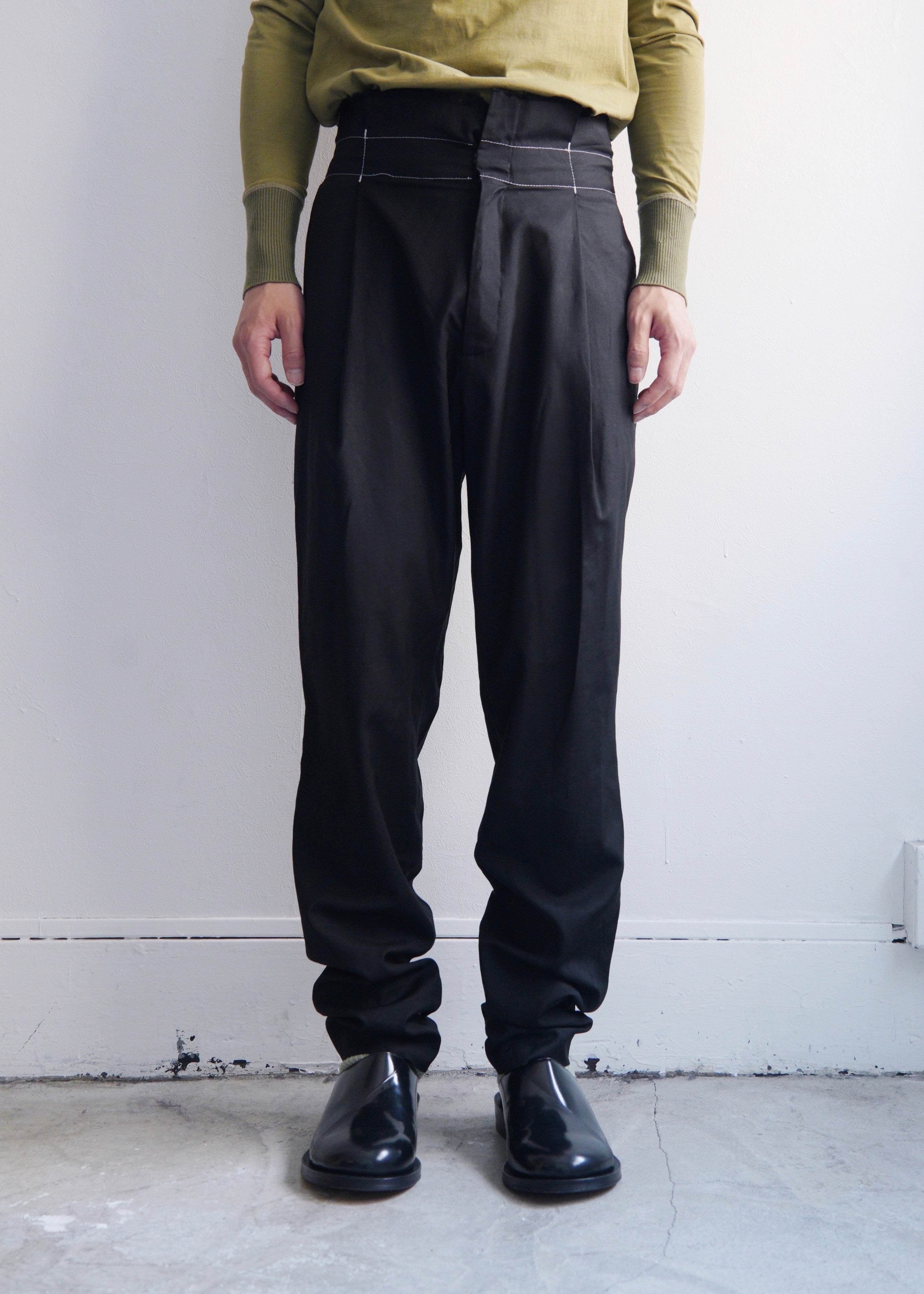 00's KRISVANASSCHE wool stitch wide tapered slacks