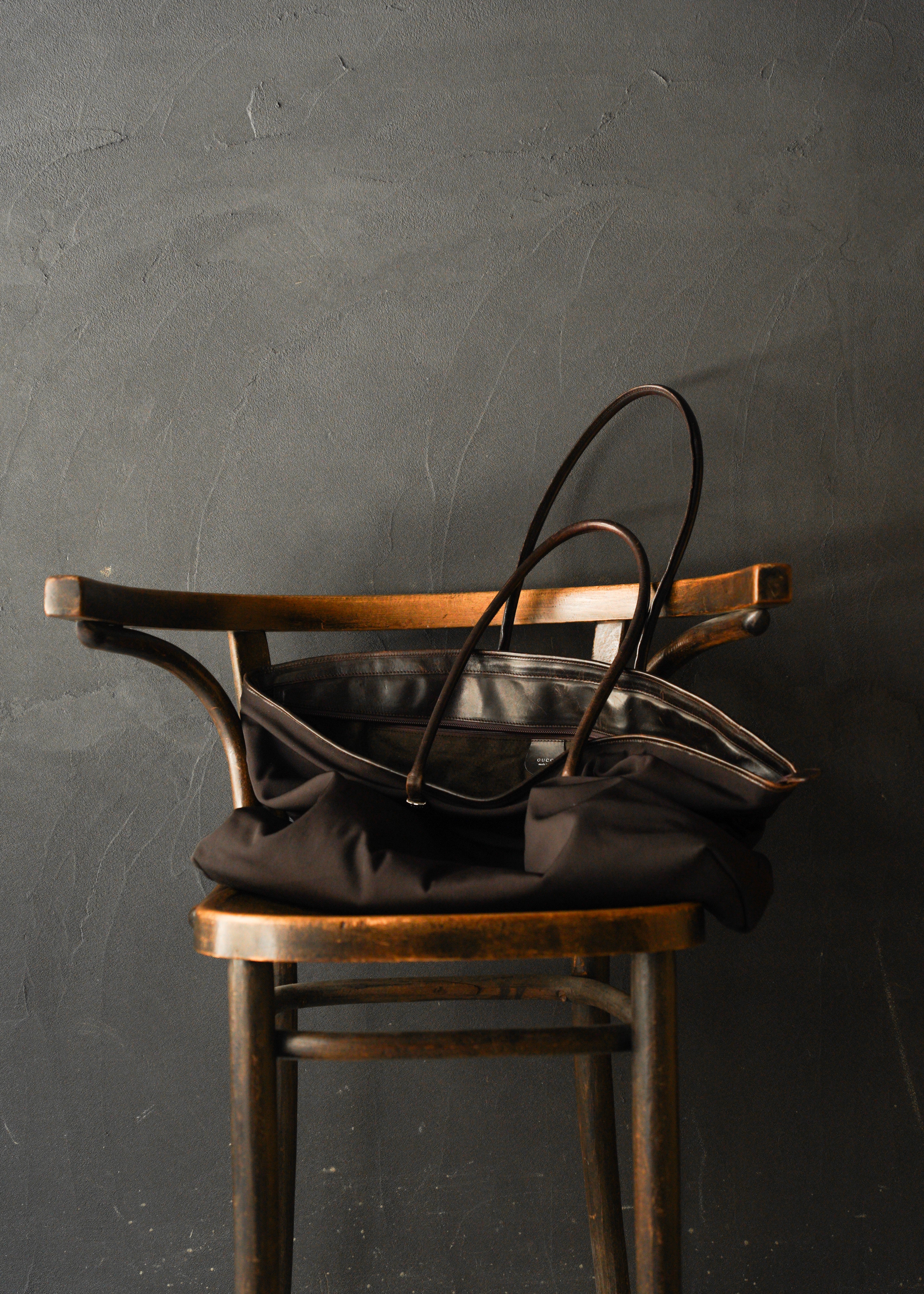 90-00’s GUCCI leather handle nylon boston bag