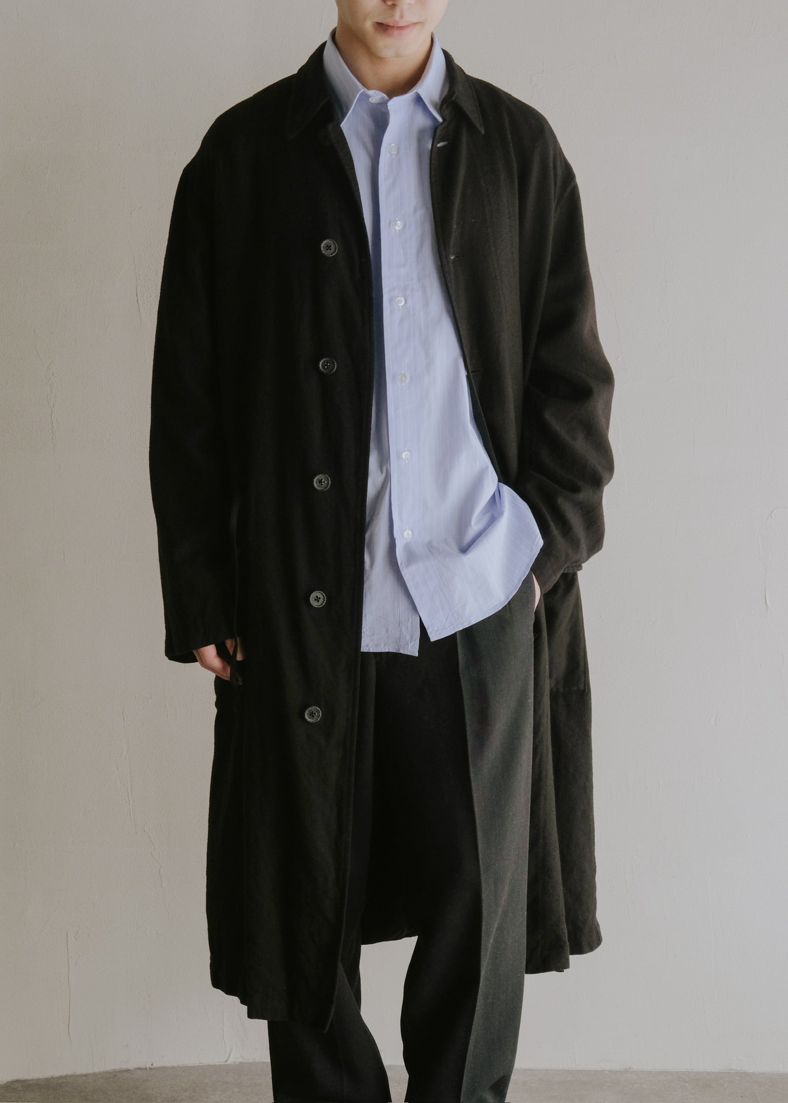 00's Y’s for men washed wool drawstring long balmacaan coat