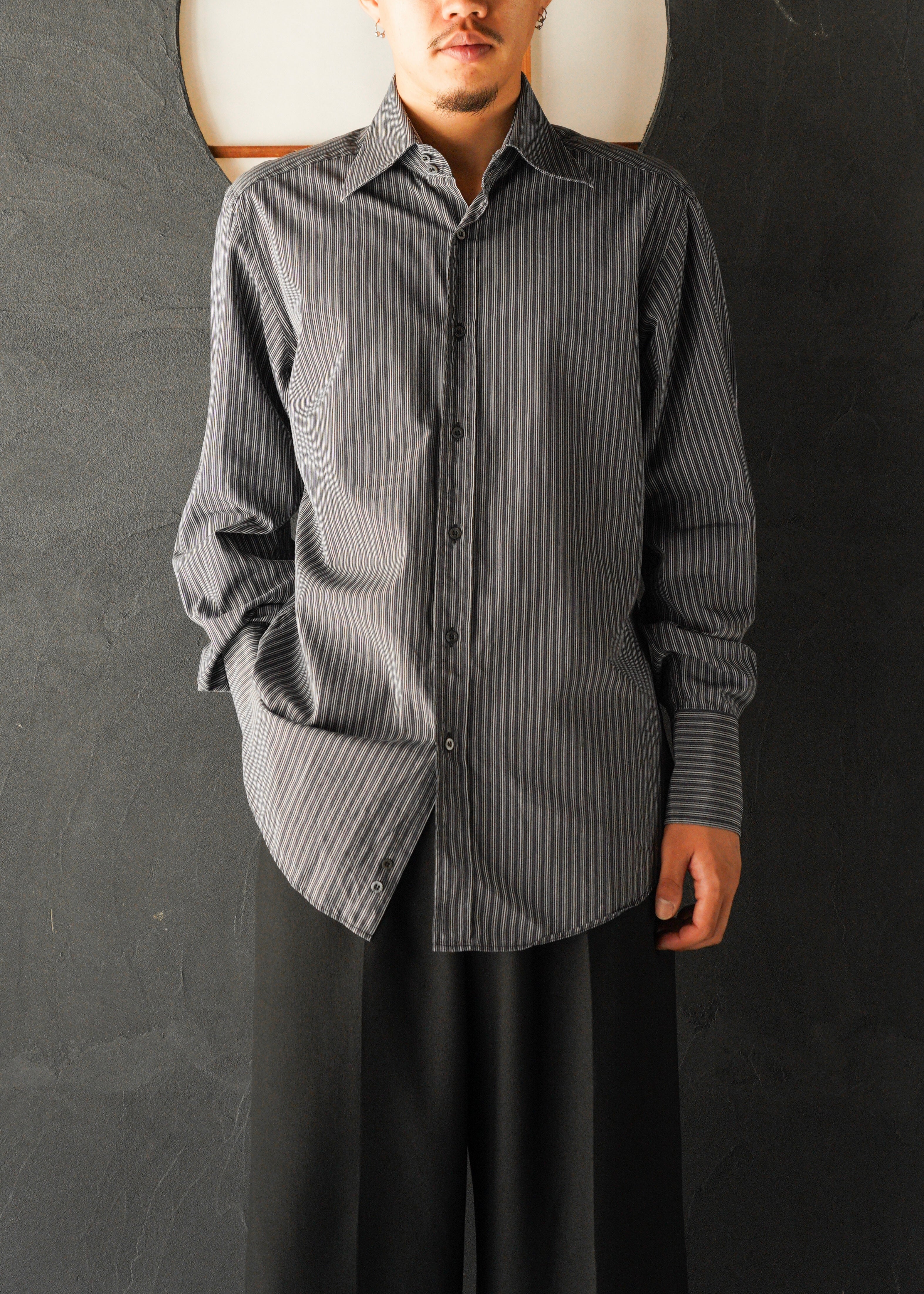 90-00’s GUCCI wide collar cotton stripe shirt
