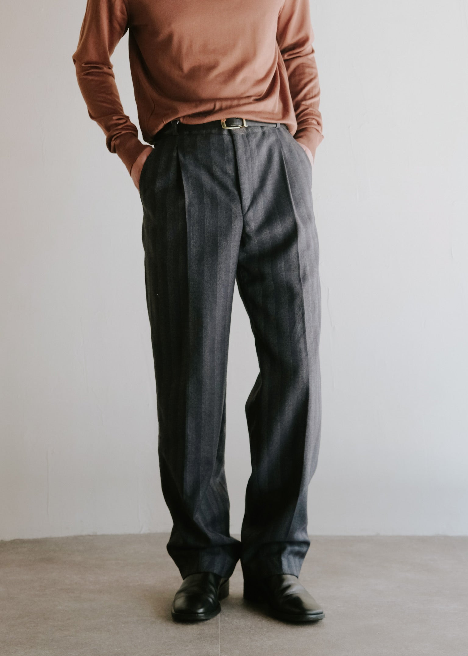 70-80's euro vintage two tucked stripes trousers