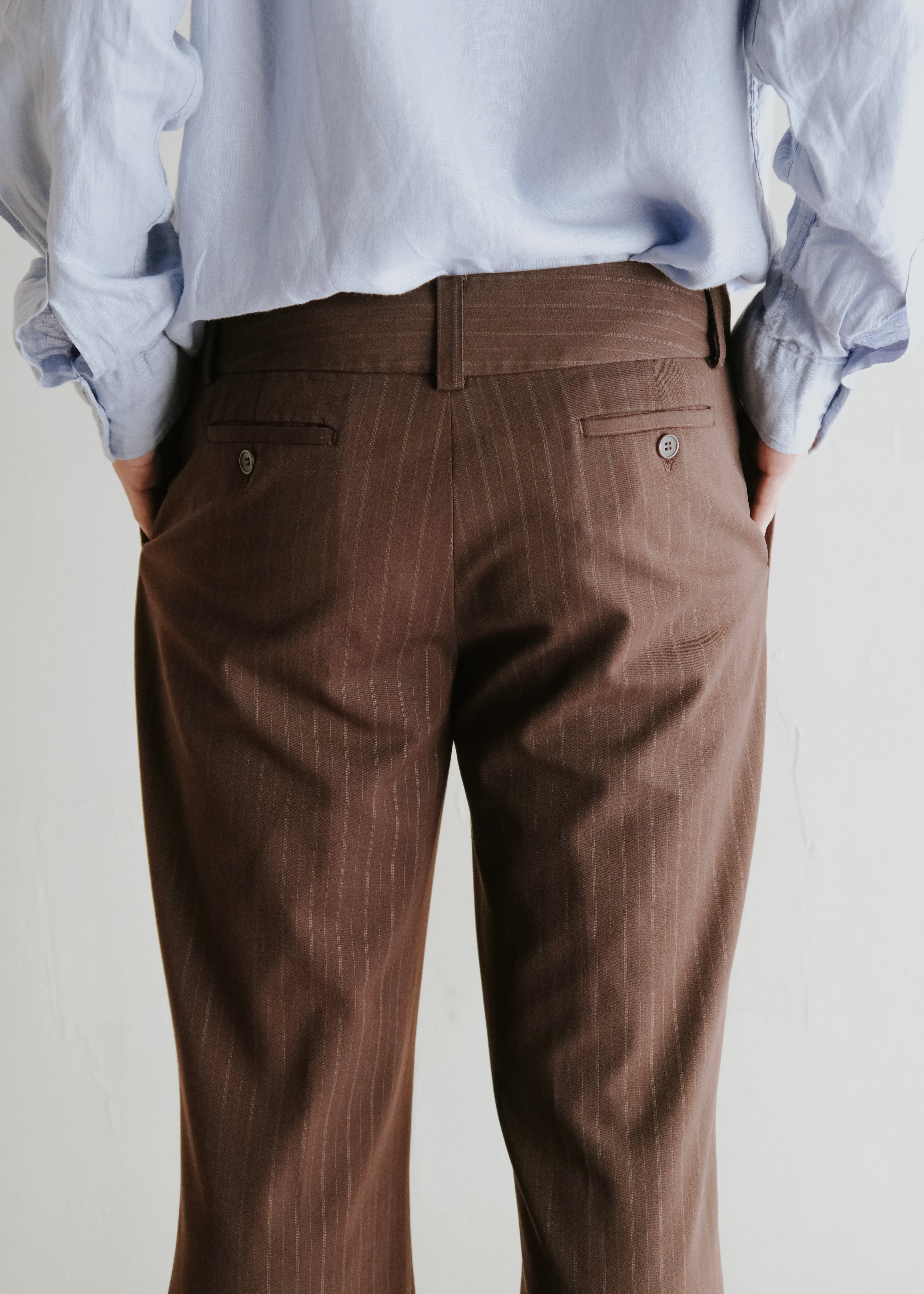 Low rised stripe wide semi flare slacks