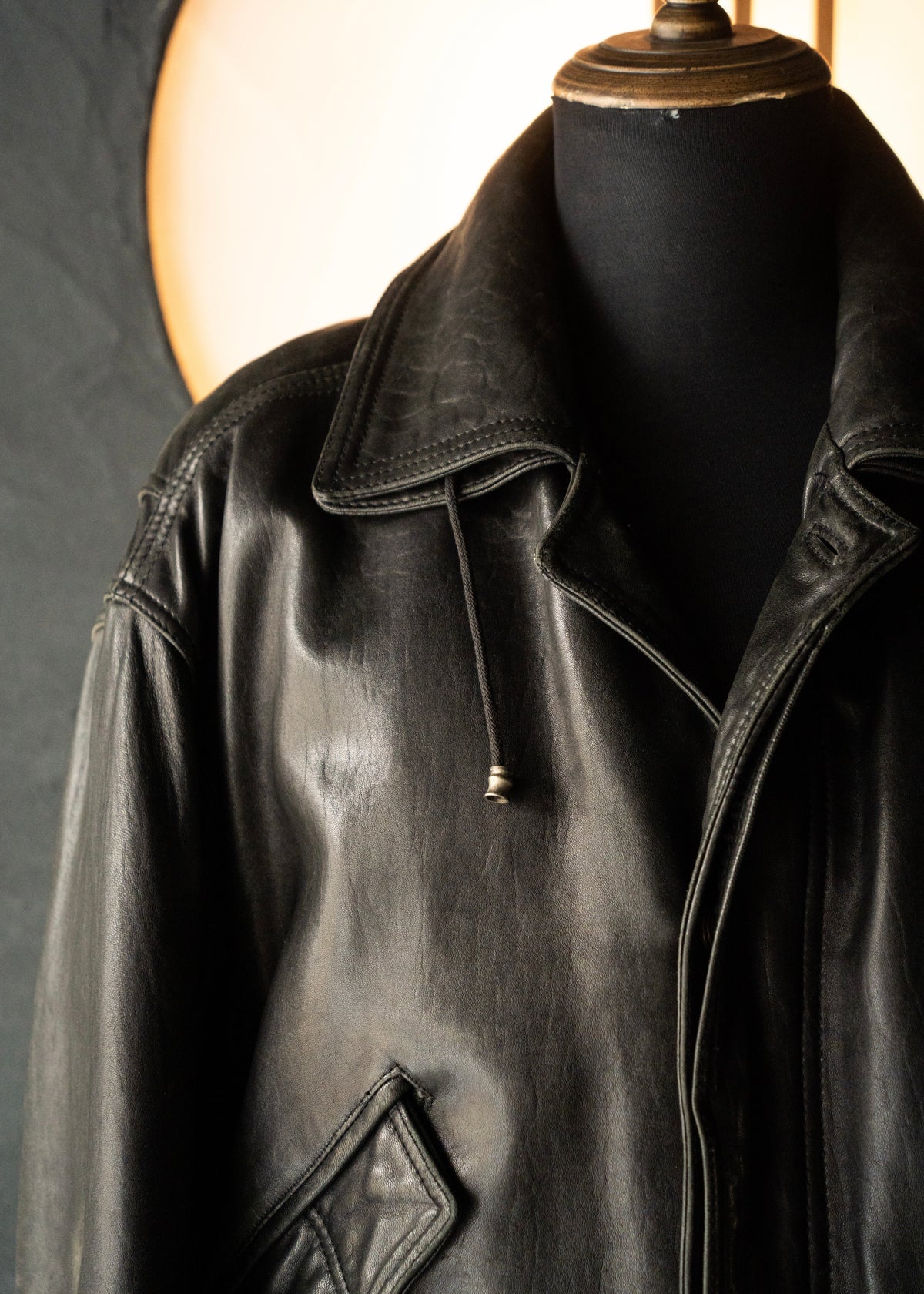 80-90's RUFFO fly front hooded leather blouson