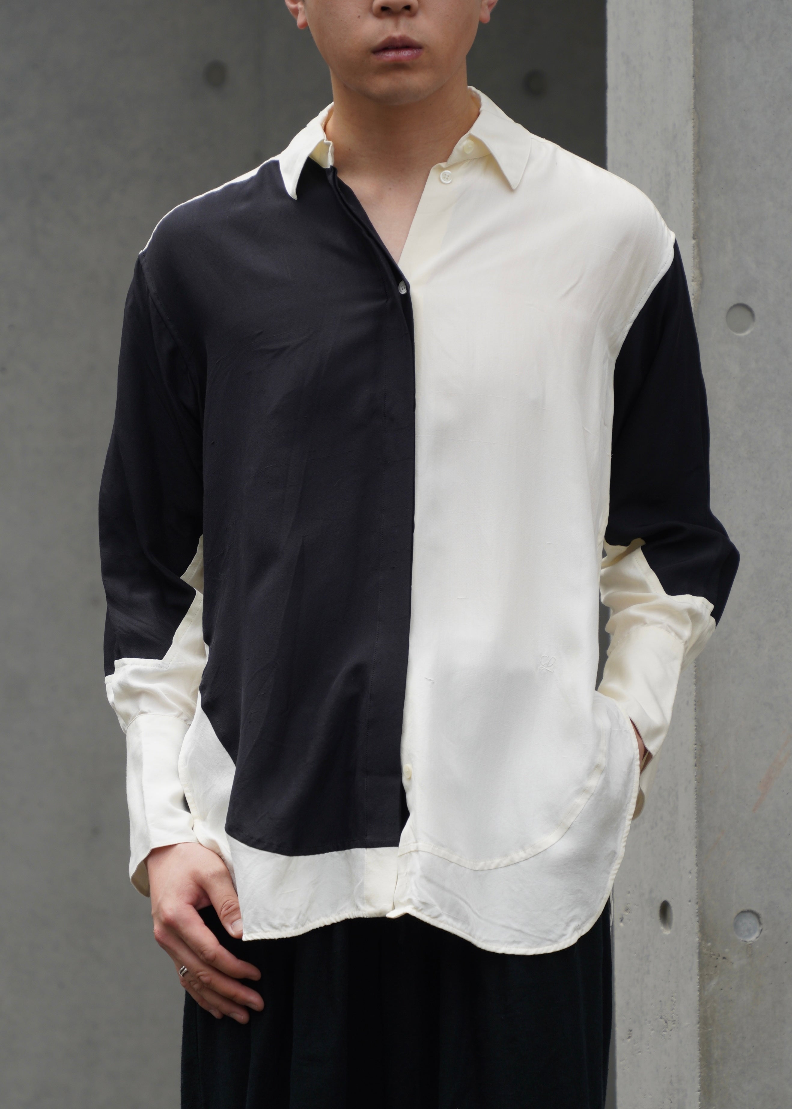Loewe Two-Tone Silk Fly-Front Shirt
