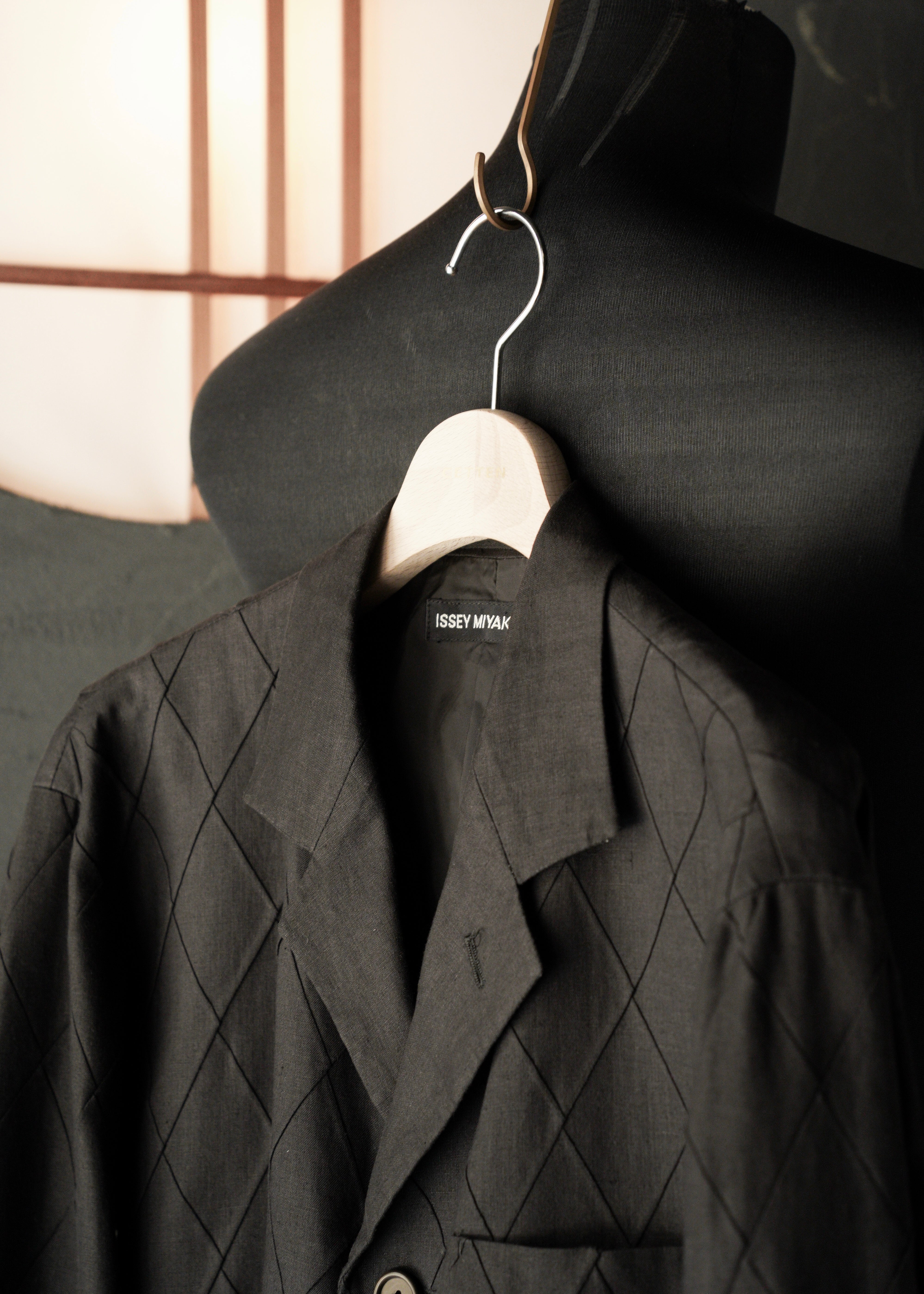 ISSEY MIYAKE MEN 02SS diamond stitch 3 b linen tailored jacket
