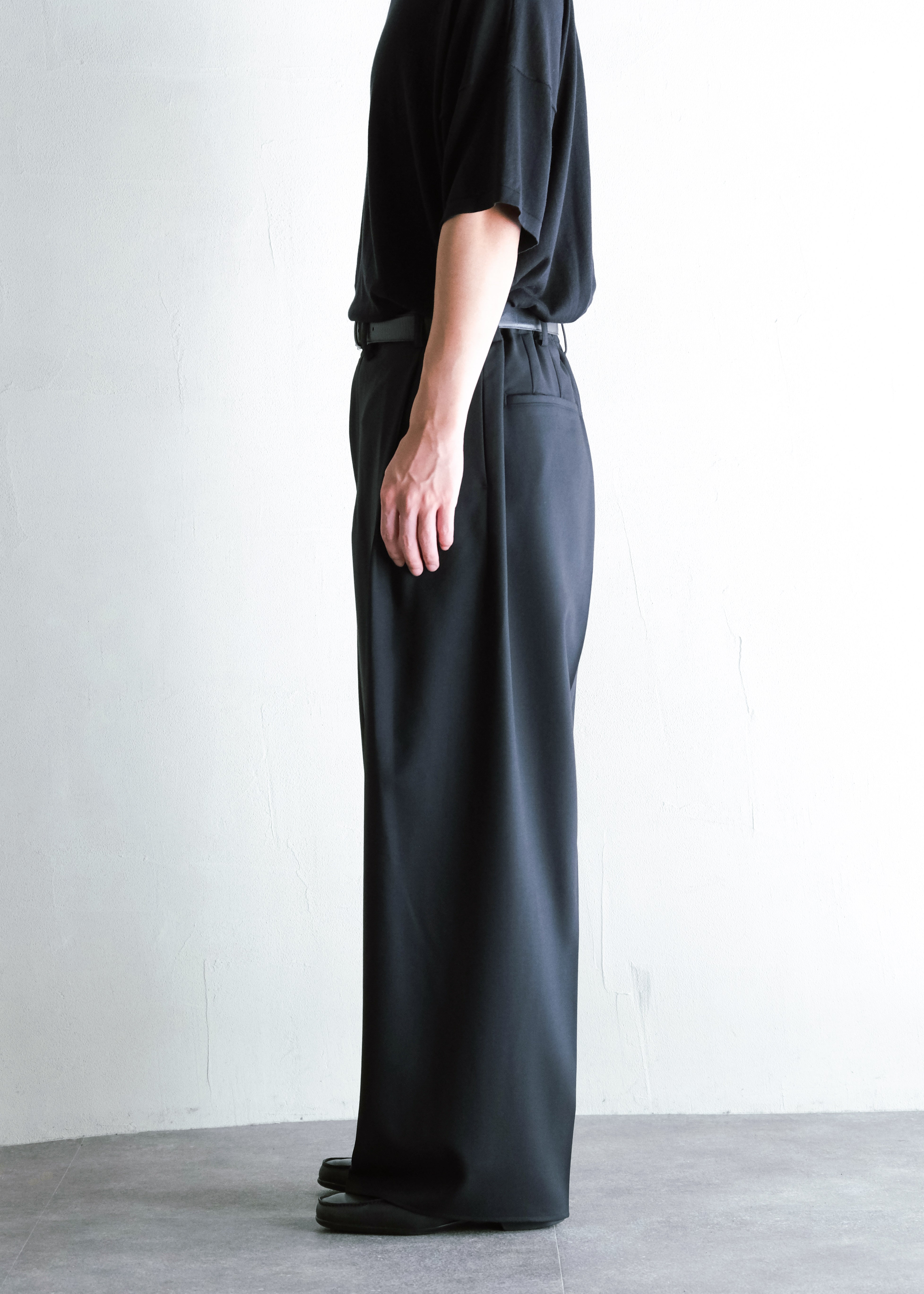 nonnotte 26AW Draping Crotch Box Pleats One- Tuck Trousers/ Deep Black