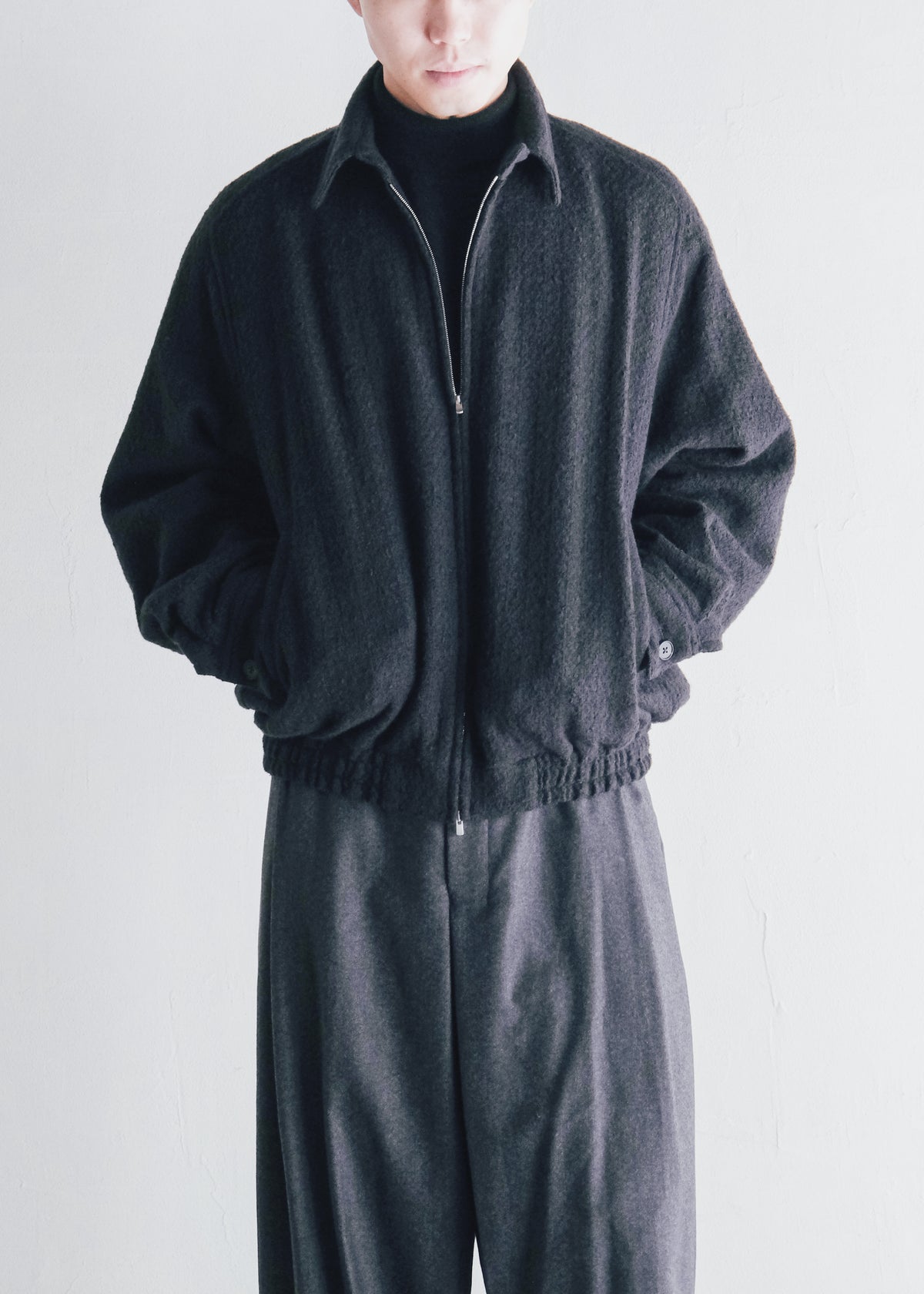 nonnotte 26AW Draping Big Yoke Raglan Drizzler Jacket N Tweed 002 / Smoked Black