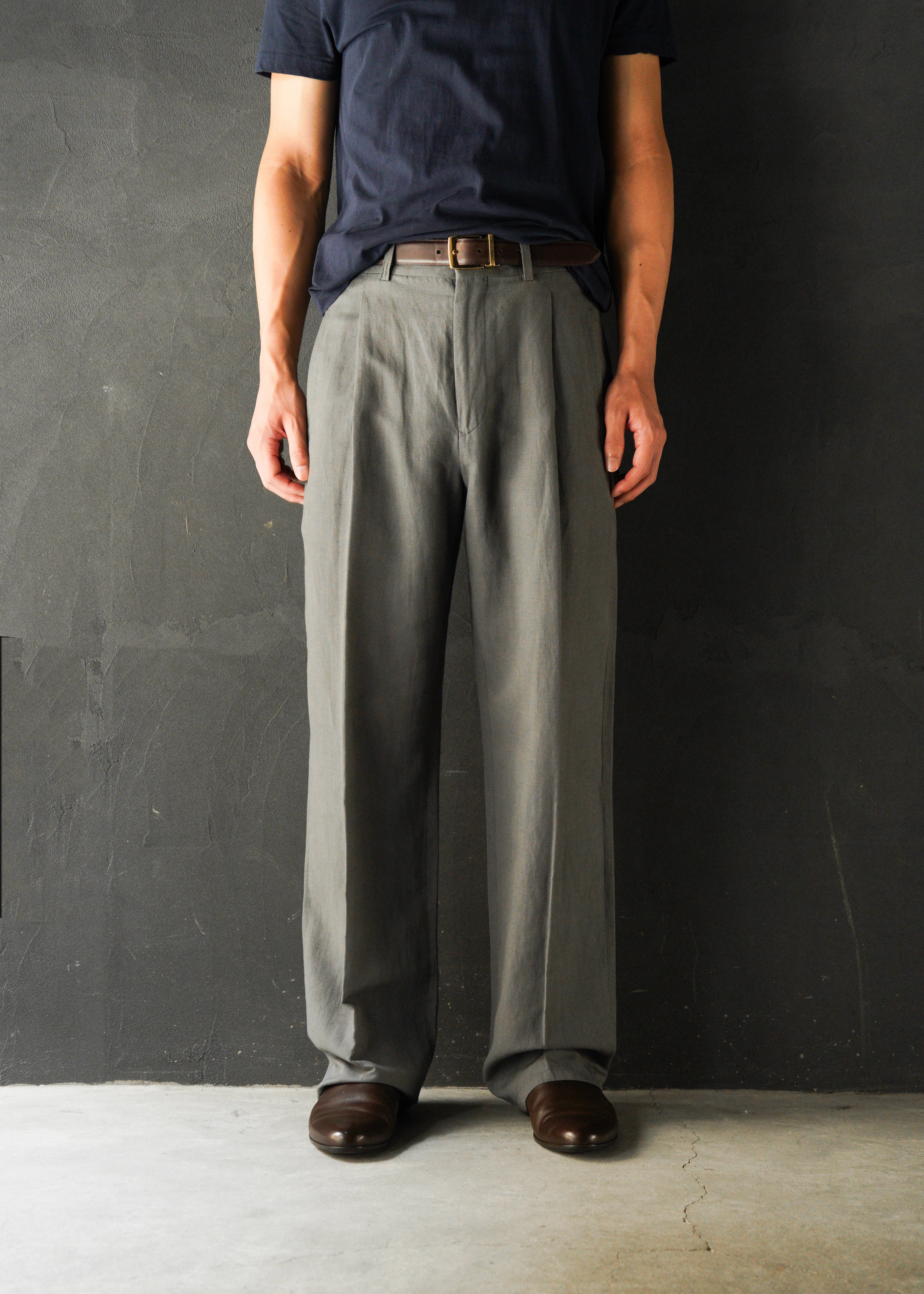 00’s ARMANI COLLEZIONI center crease cotton blend linen pants