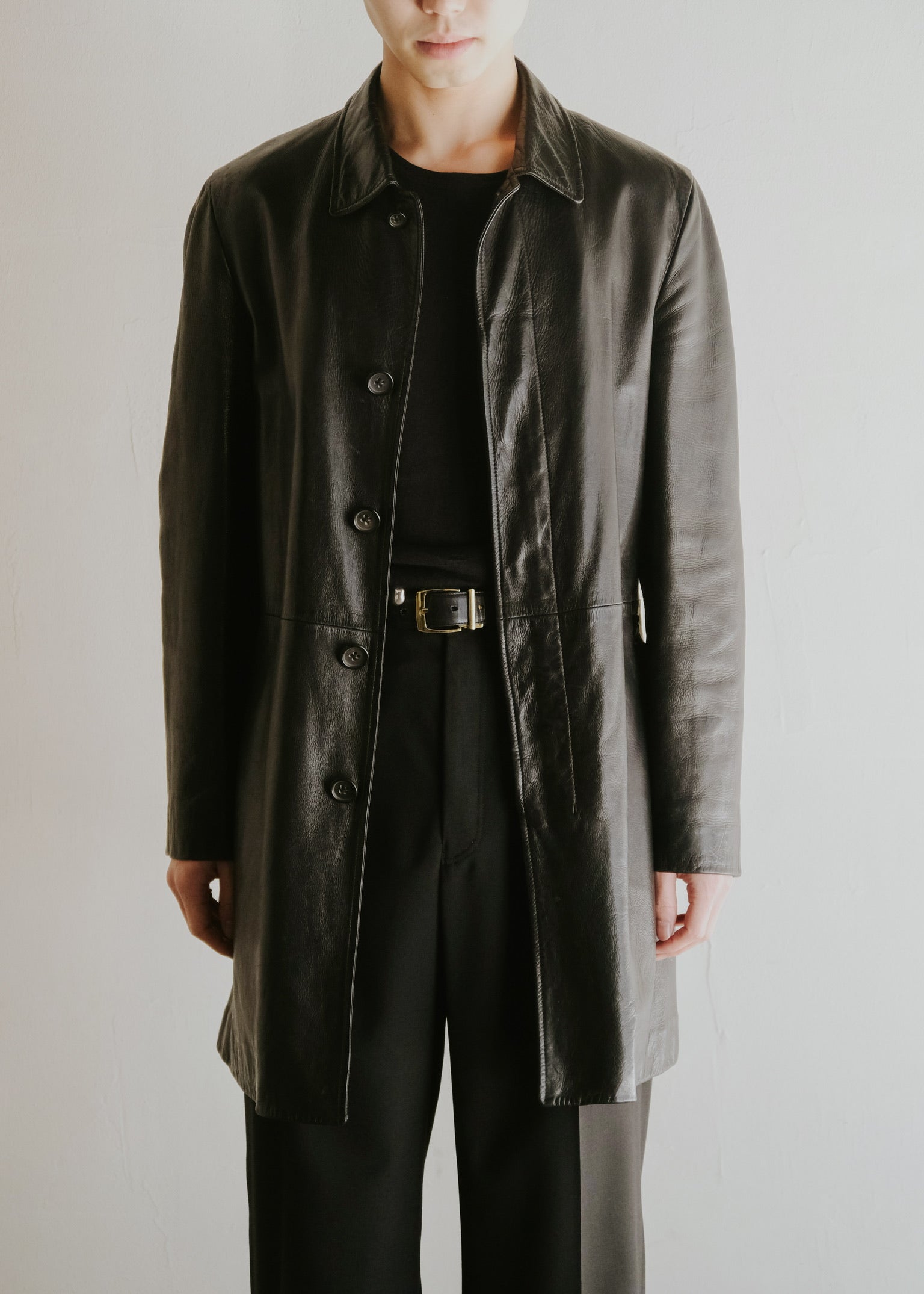 00's JIL SANDER fly front leather mid length coat