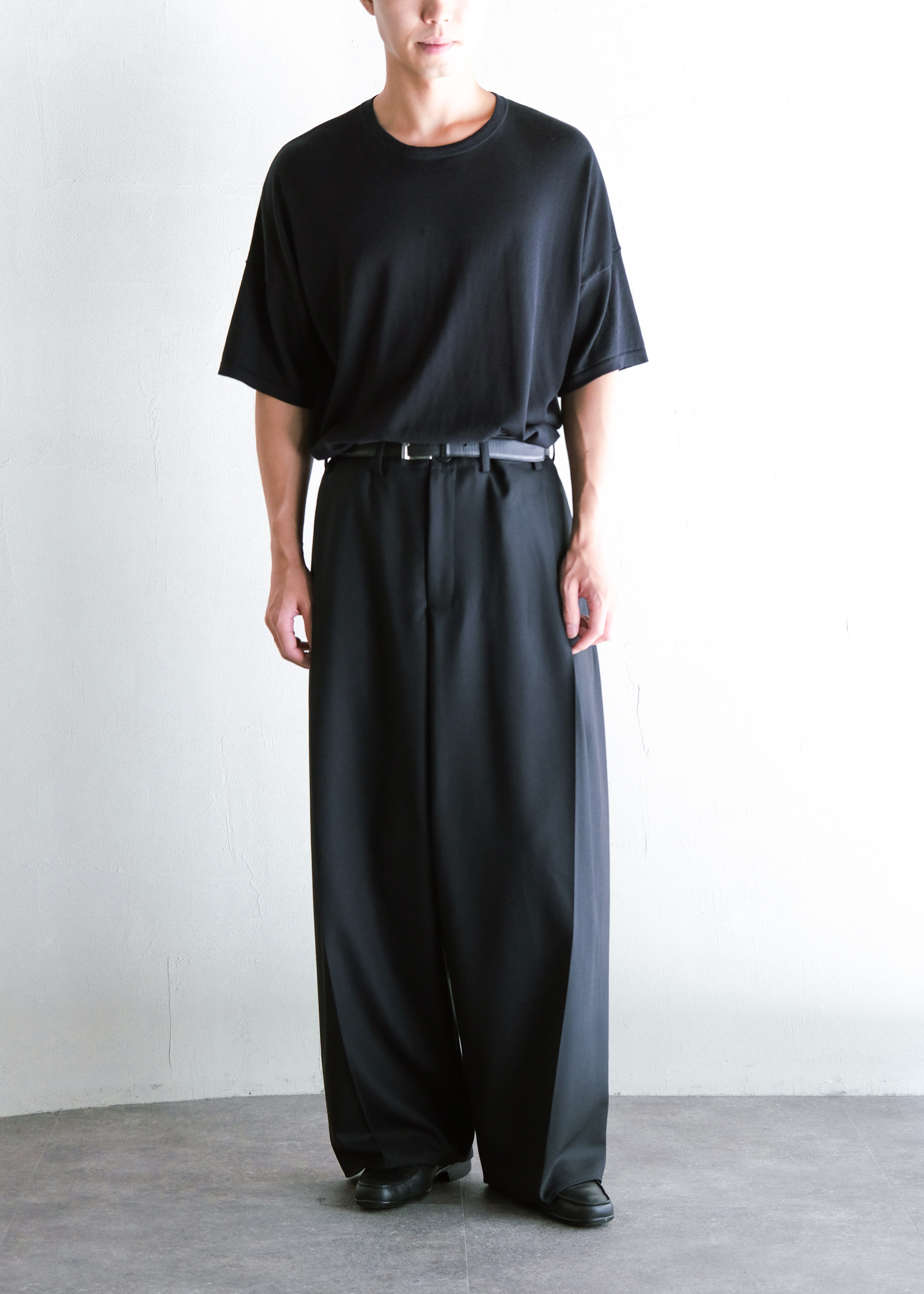 nonnotte 26AW Draping Crotch Box Pleats One- Tuck Trousers/ Deep Black