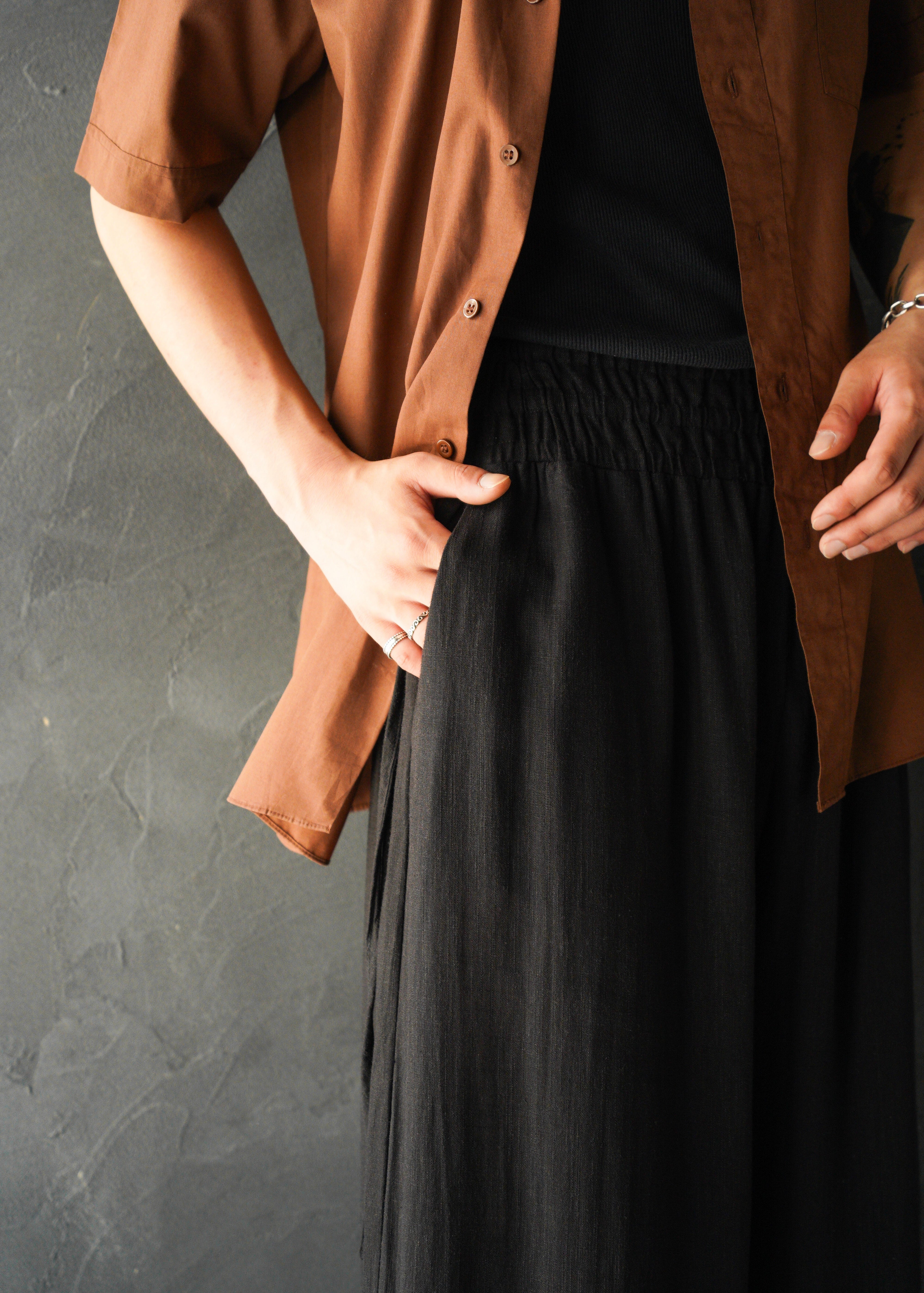 linen draw coded wide straight trousers