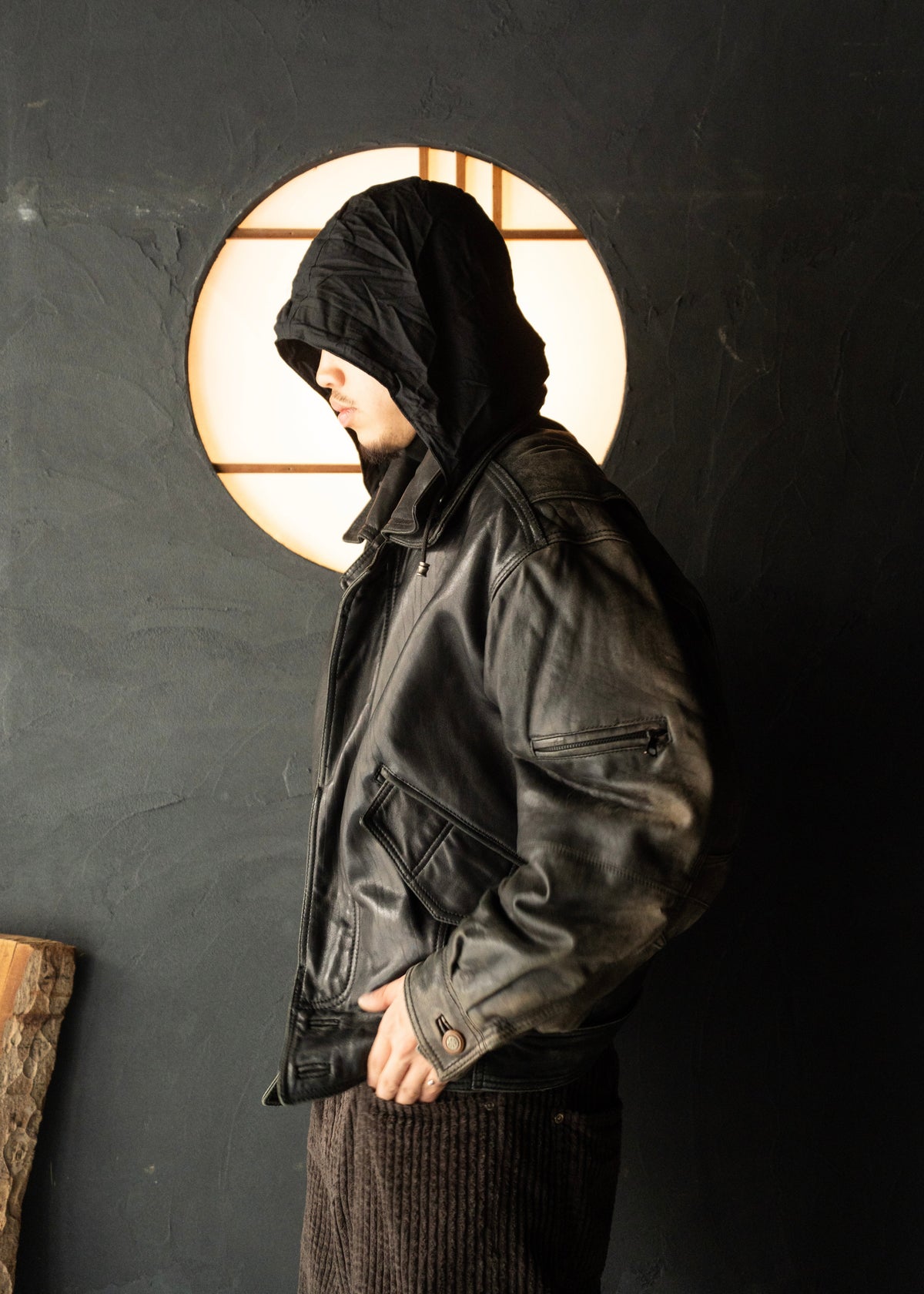 80-90's RUFFO fly front hooded leather blouson