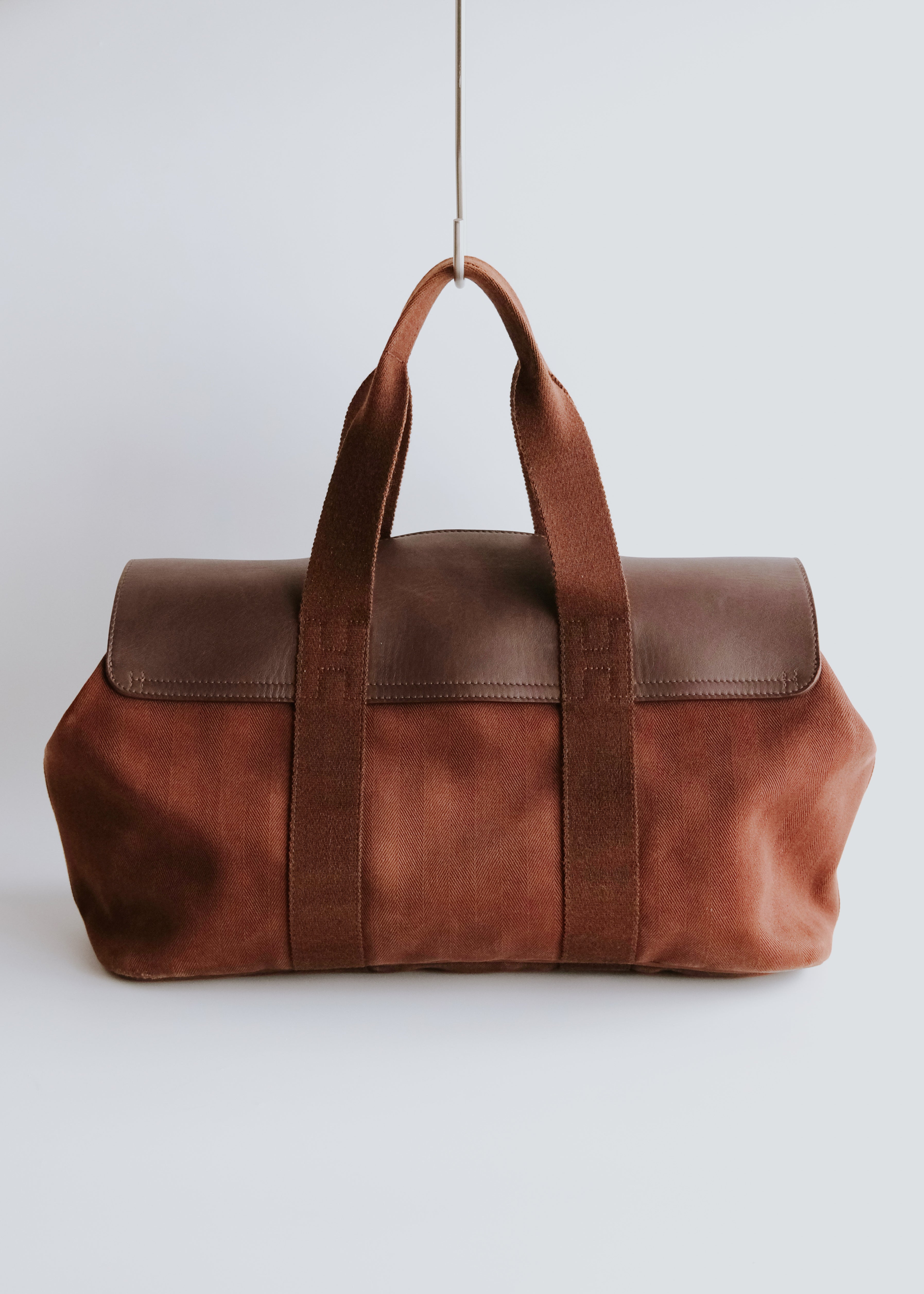 00's HERMÈS valparaiso MM leather flap canvas hand bag