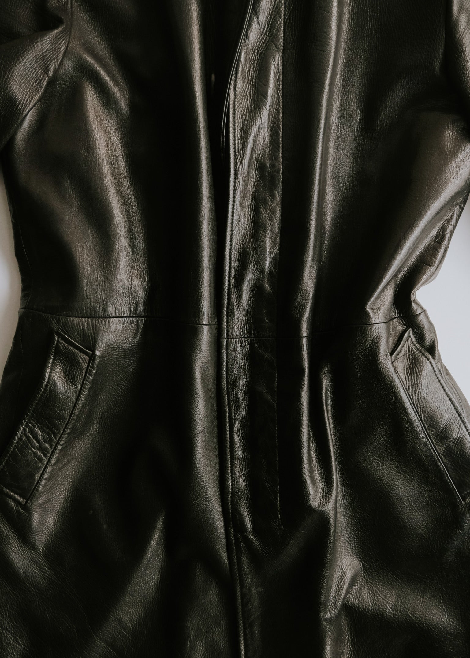 00's JIL SANDER fly front leather mid length coat