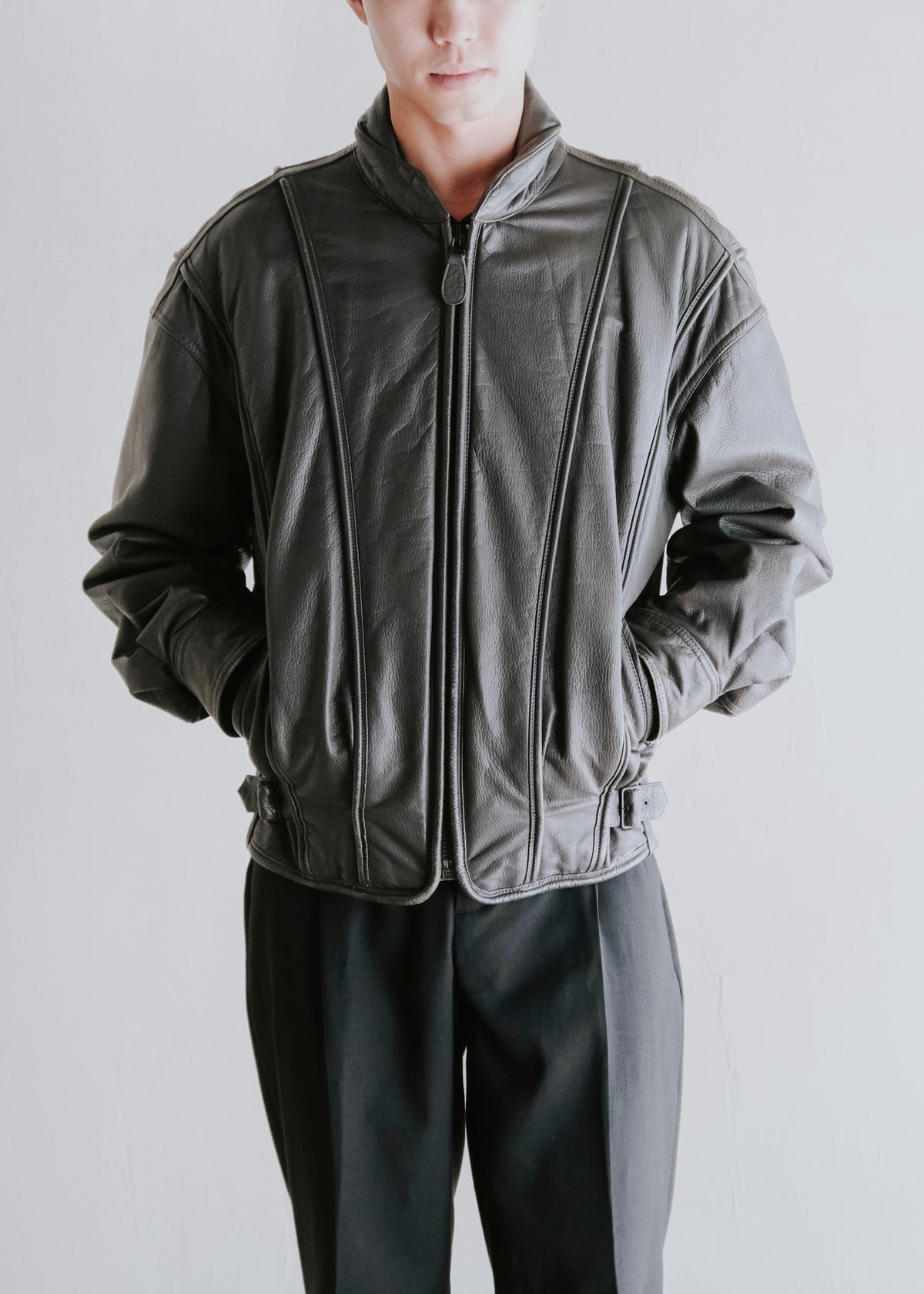 ISSEY MIYAKE 82AW paneled bomber cow leather jacket
