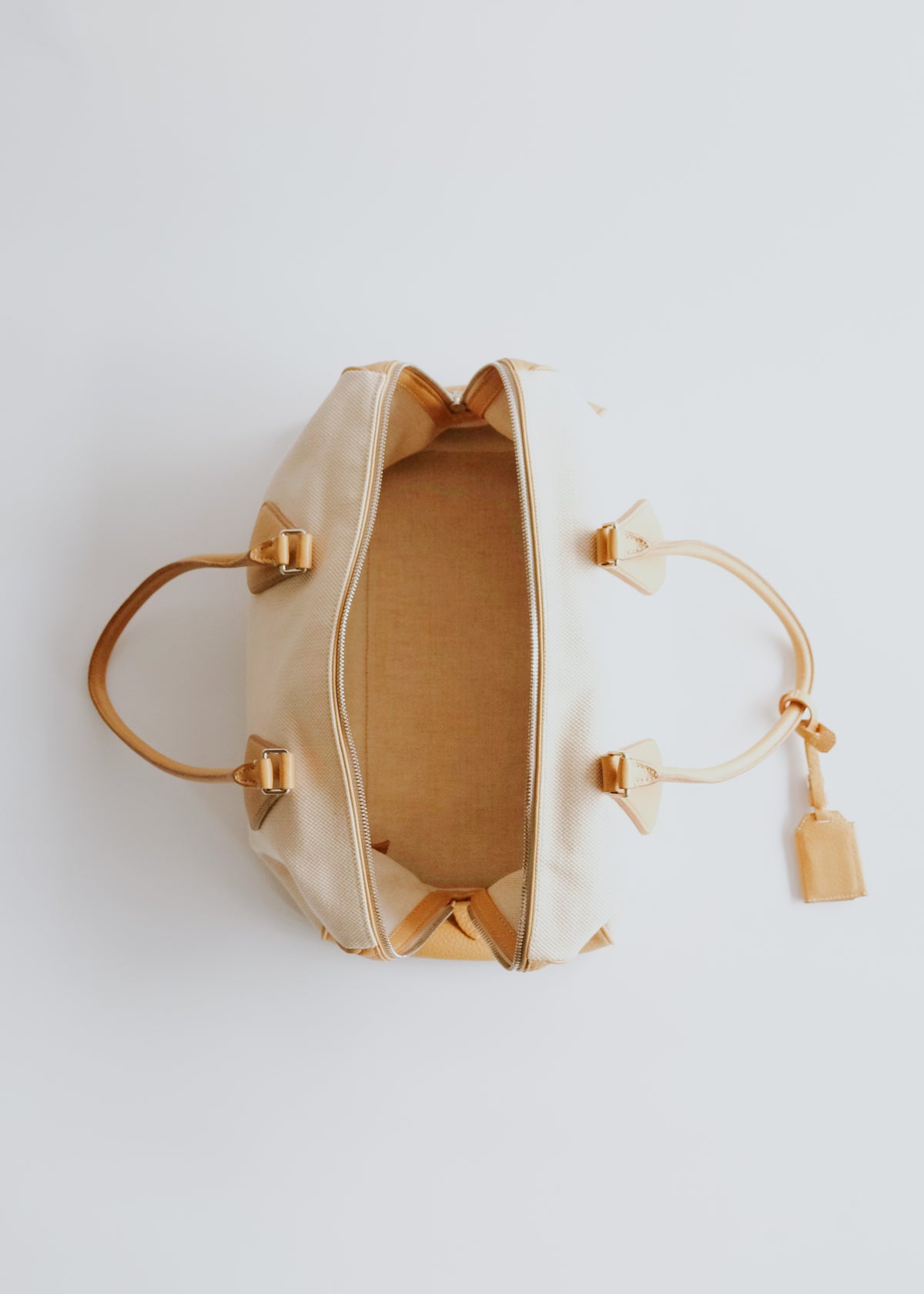 00's JIL SANDER grained calf leather canvas boston bag