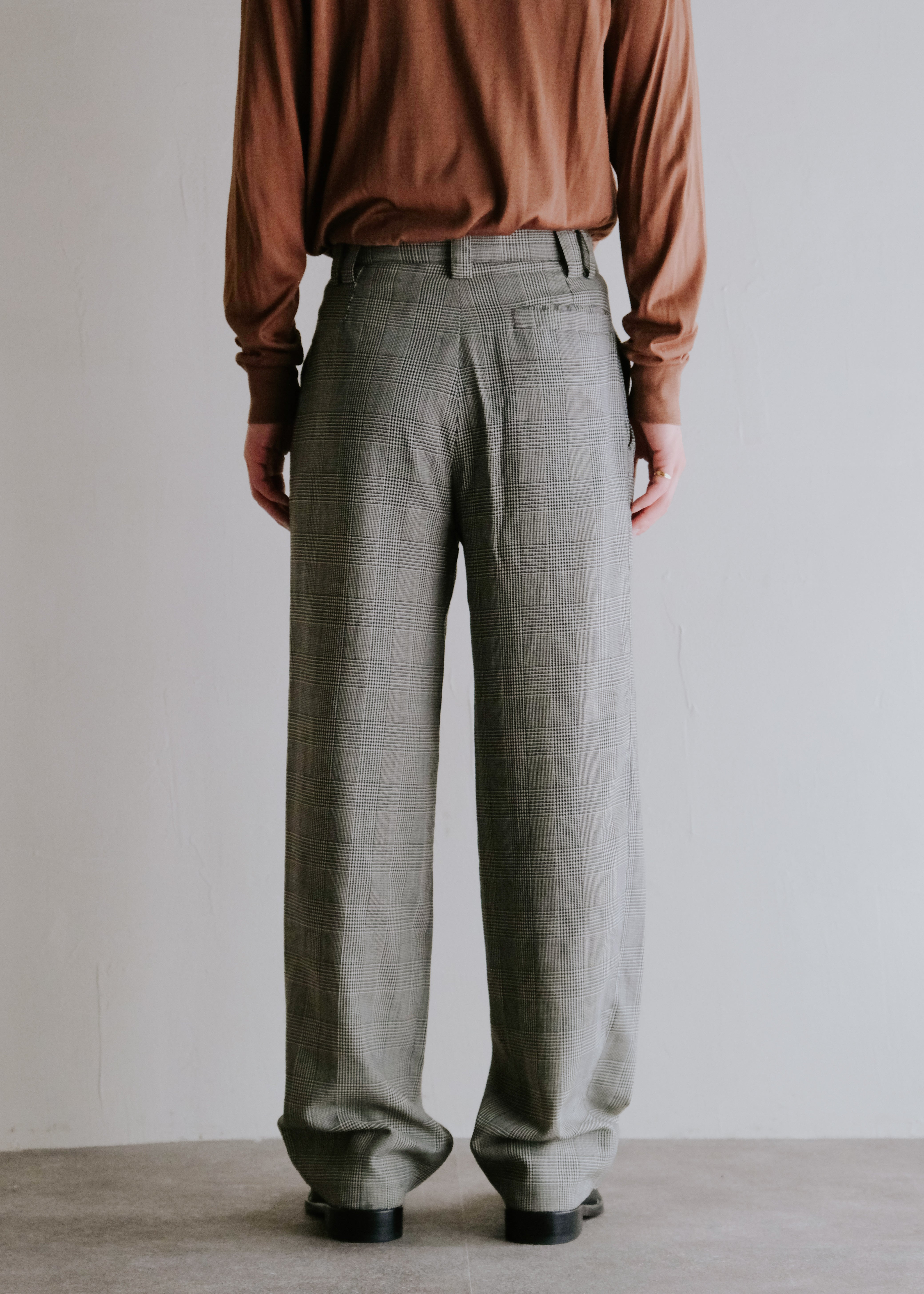 90's GIANNI VARSACE glen check wide straight slacks